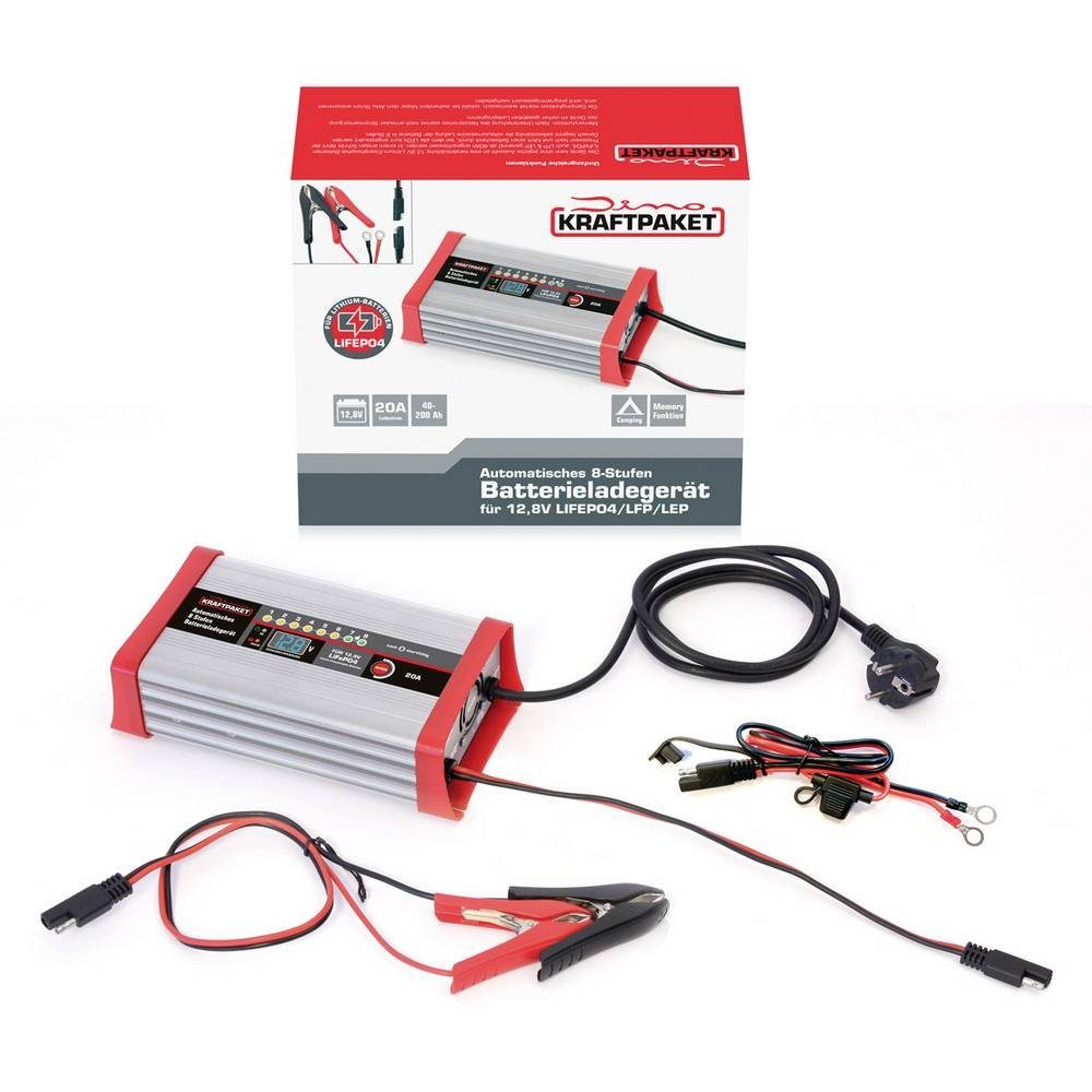 Dino KRAFTPAKET LifePo4-Lader 12.8V-20A 136342 Autobatterie-Ladegerät (Ladeüberwachung, Ladungserhaltung, verschiedene Ladeprogramme)