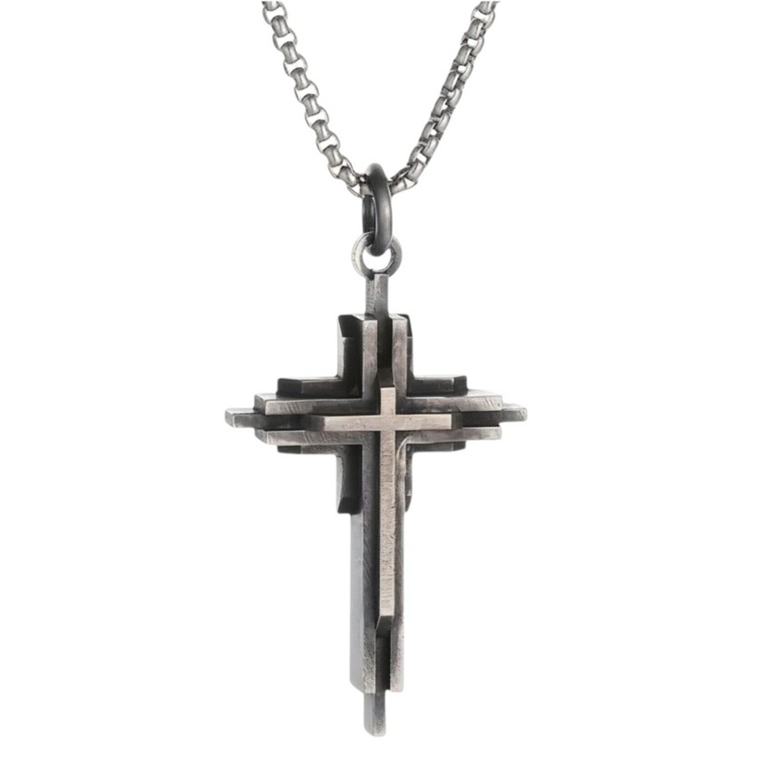 Kette mit Anhänger Halskette mit Kreuz Vintage Silber Herren 60 cm