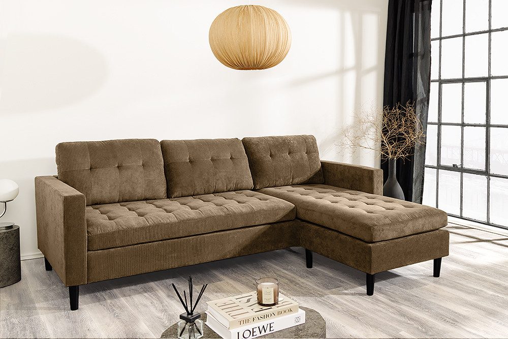 riess-ambiente Ecksofa STOCKHOLM 220cm taupe · Couch mit Cordbezug und Federkern, Einzelartikel 1 Teile, 3-Sitzer in L-Form · inkl. Kissen · Ottomane rechts & l – Bild 3 von 5