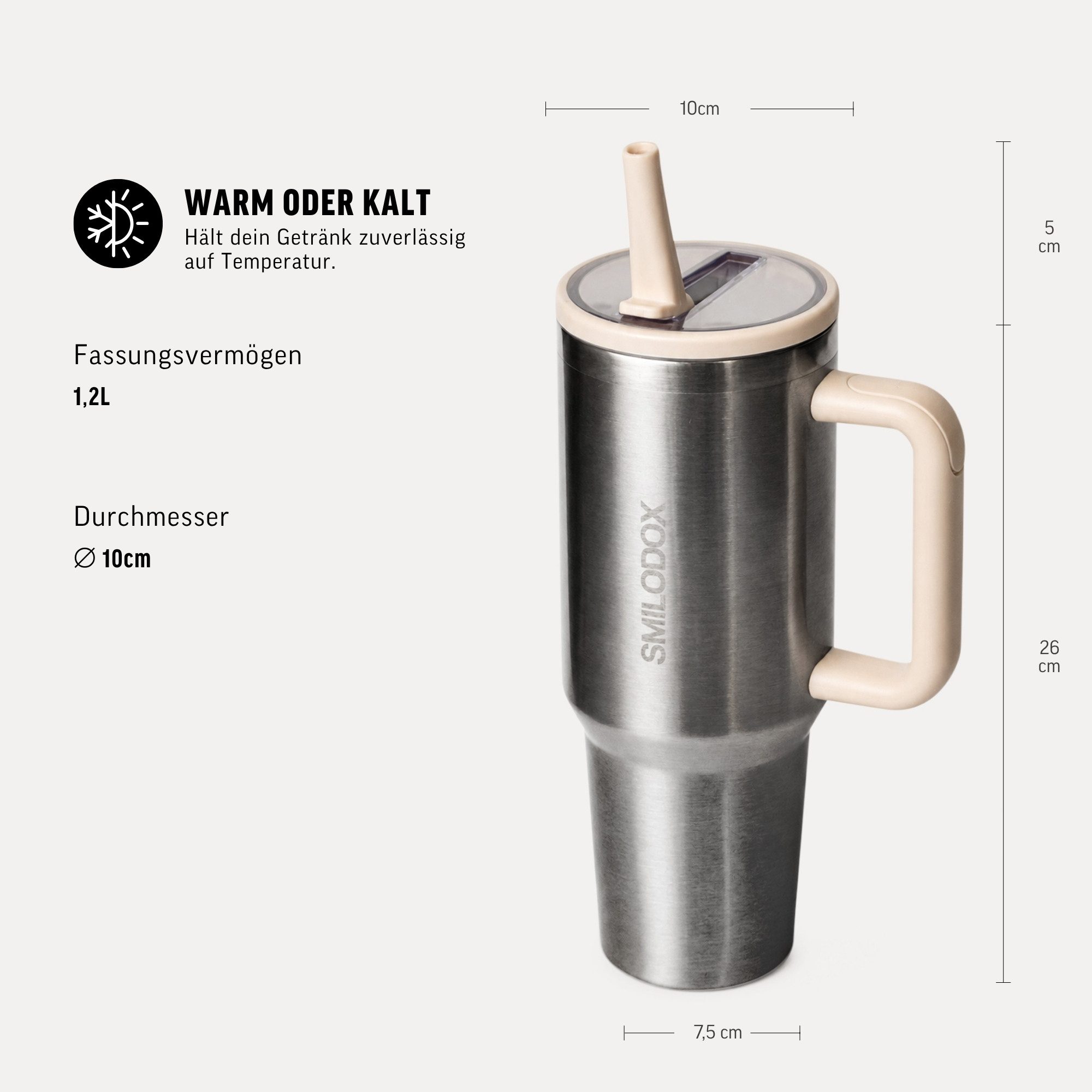 Smilodox Trinkflasche Termis Edelstahl Thermobecher, 1,2 Liter Trinkbecher, 100% auslaufsicher, BPA-frei, Unisex Design, für Büro, Gym & Alltag – Bild 2 von 5