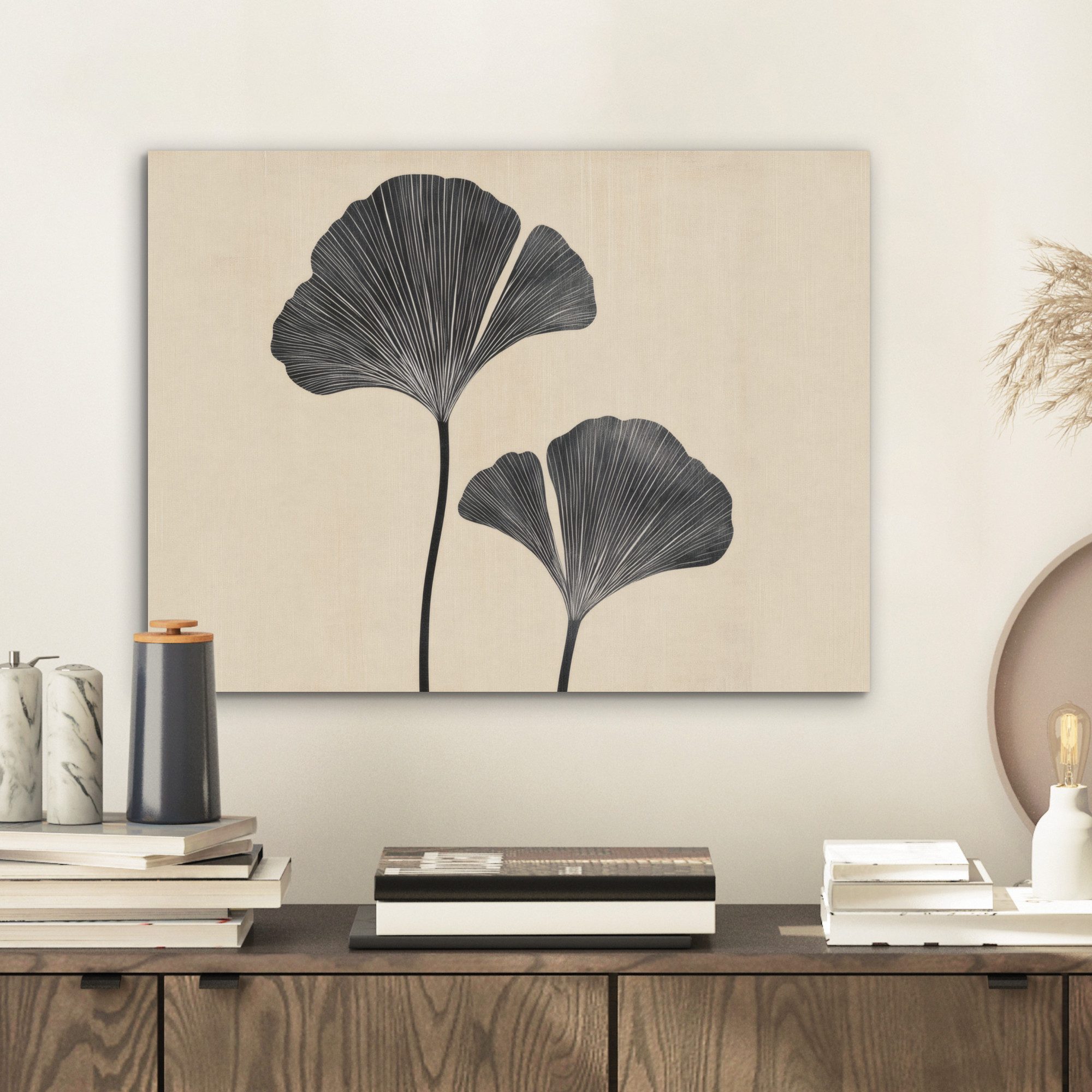 MuchoWow Gemälde Blätter - Minimalistisch - Schwarz, Fotodruck (1 St), Akus günstig online kaufen