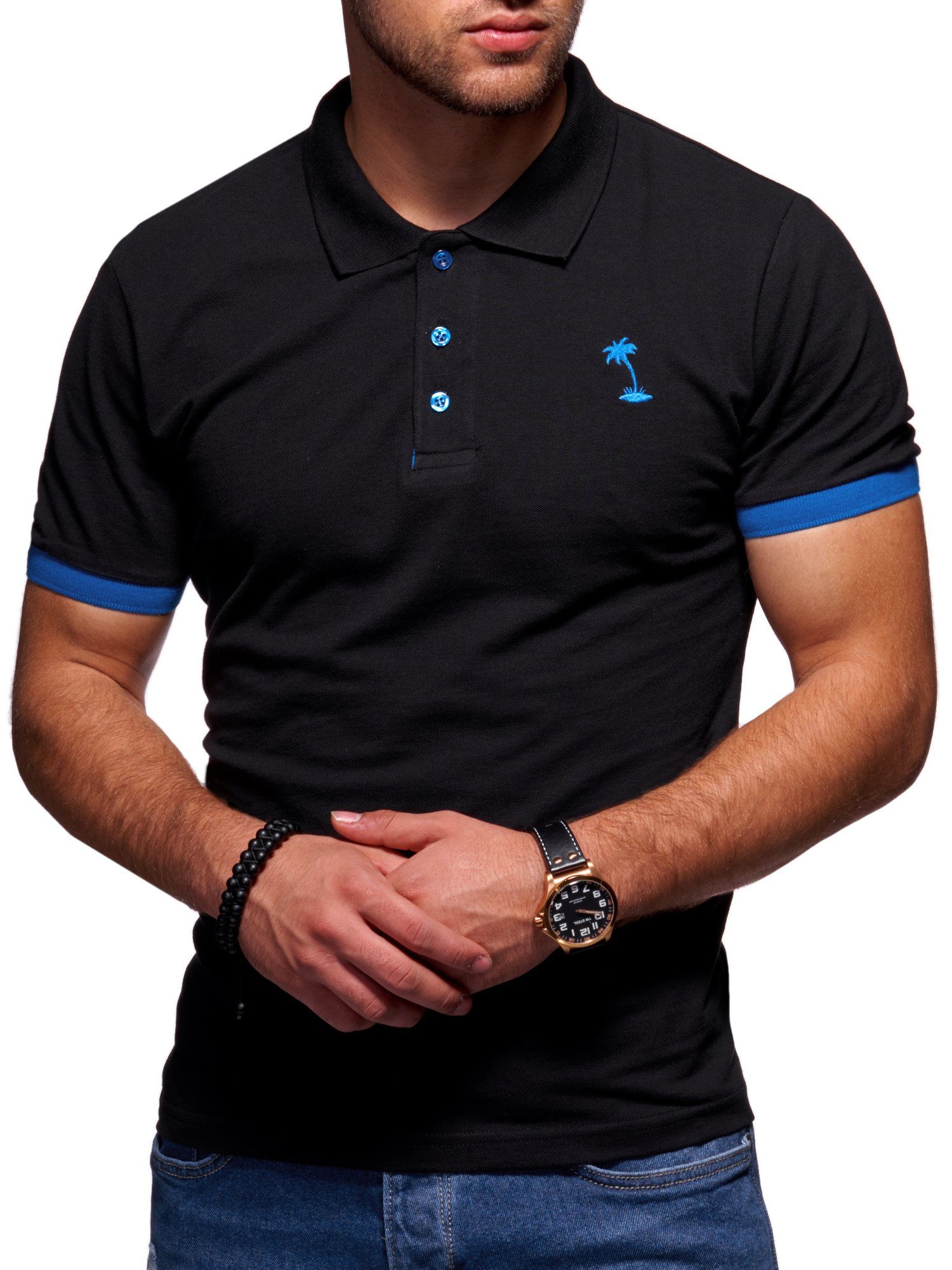 Style-Division SDLOSANG Polo-Hemd Poloshirt Schwarz-Blau Basic