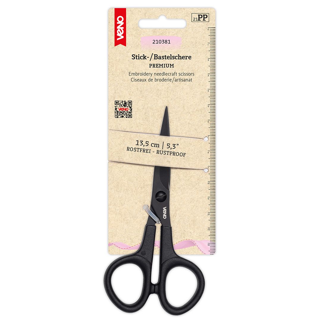Veno Bastelscheren PREMIUM Stick-/Bastelschere 5,3" 13,5cm, schwarz