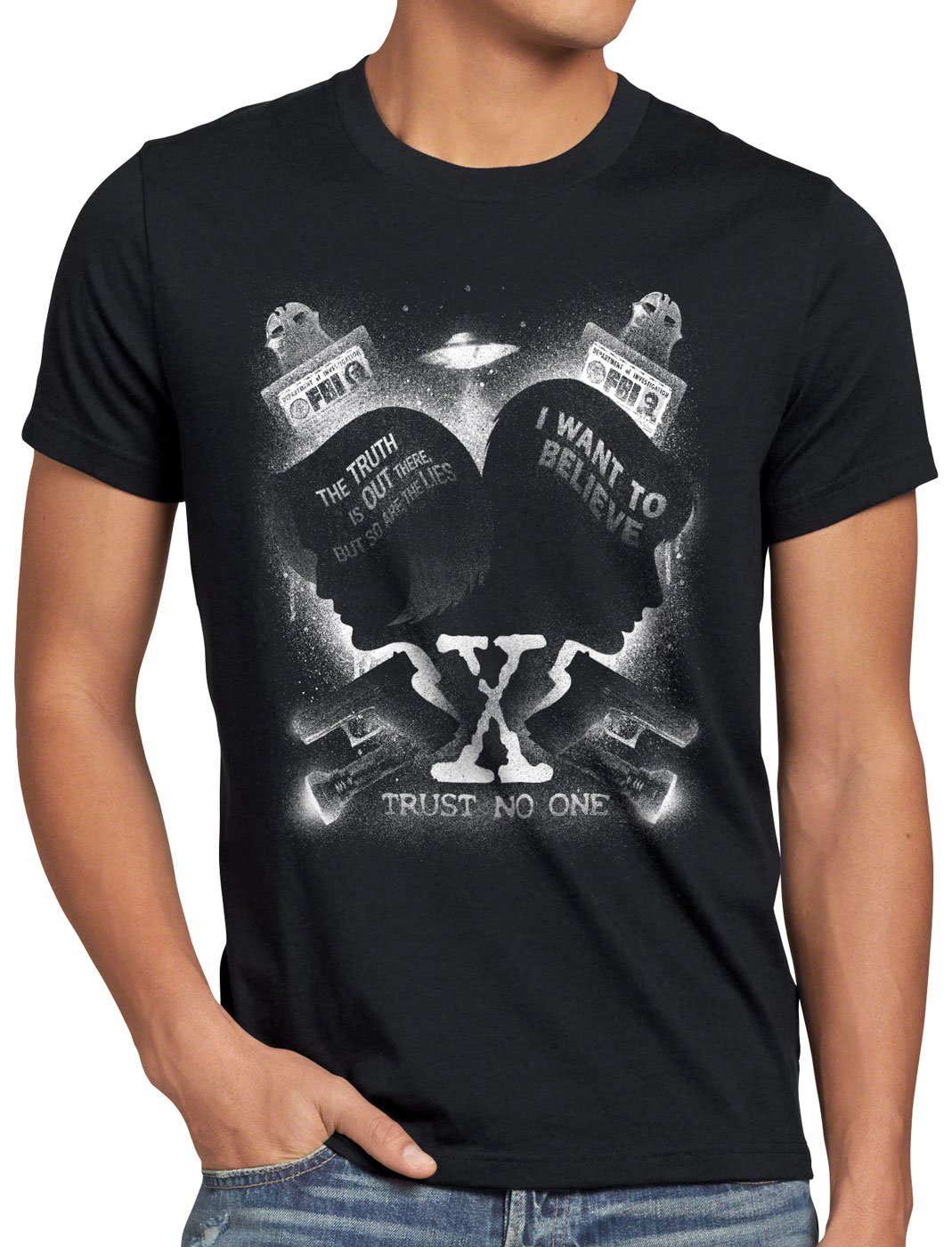 Qualität ist perfekt style3 Print-Shirt Herren T-Shirt ufo alien fbi X-Agents schwarz