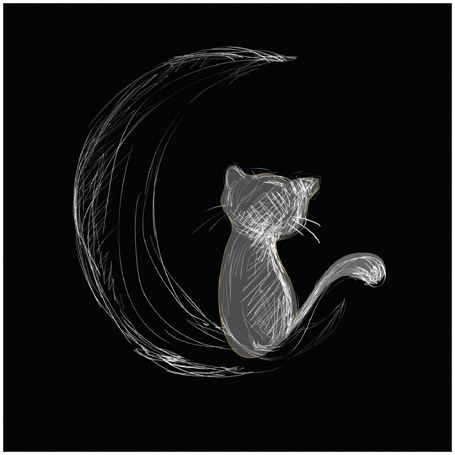 Wallario Memoboard Katze sitzt auf dem Mond - illustriert in weiß auf schwarz