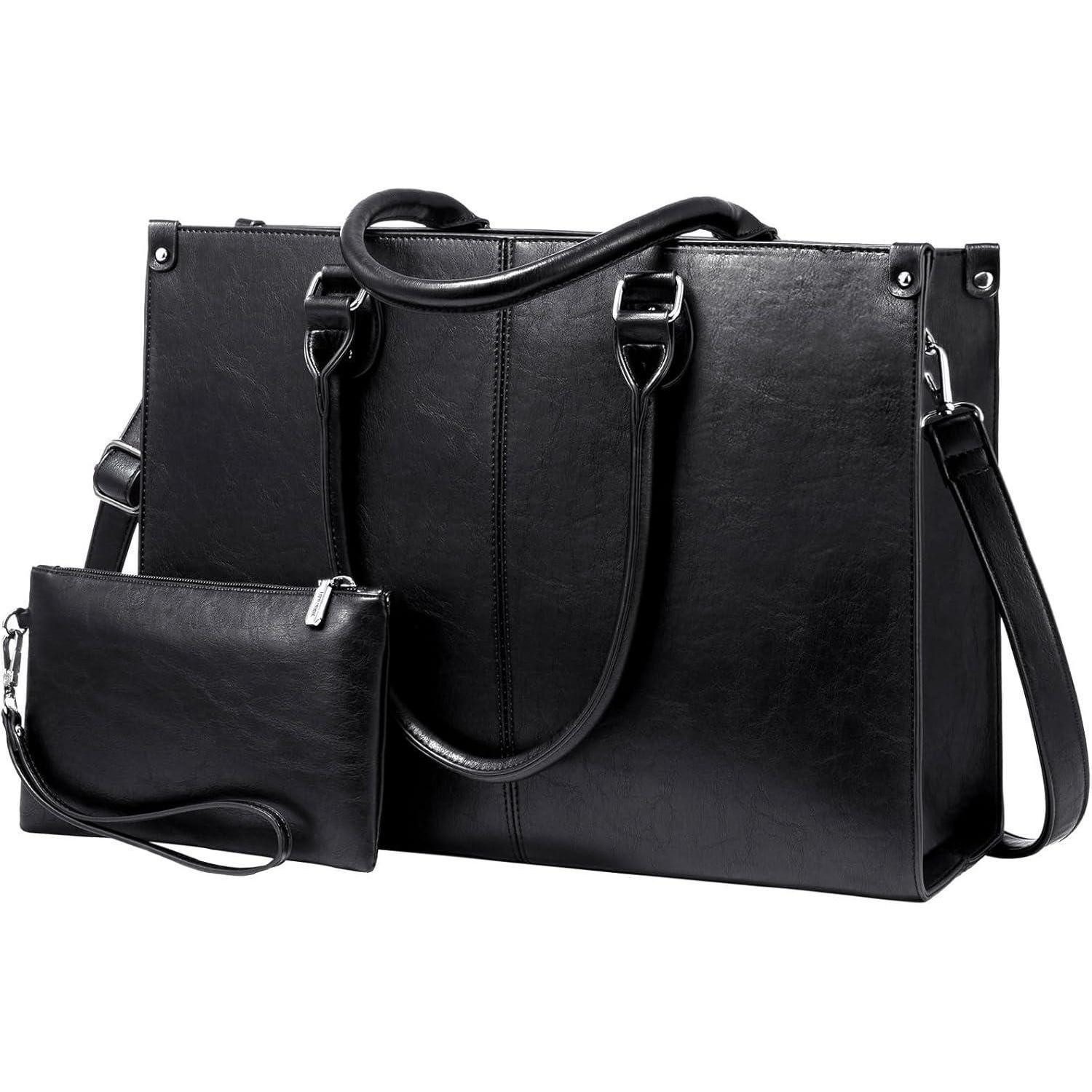 LuxusKollektion Laptoptasche Laptoptasche 15.6 Zoll PU Leder Damen Umhängetasche Schwarz