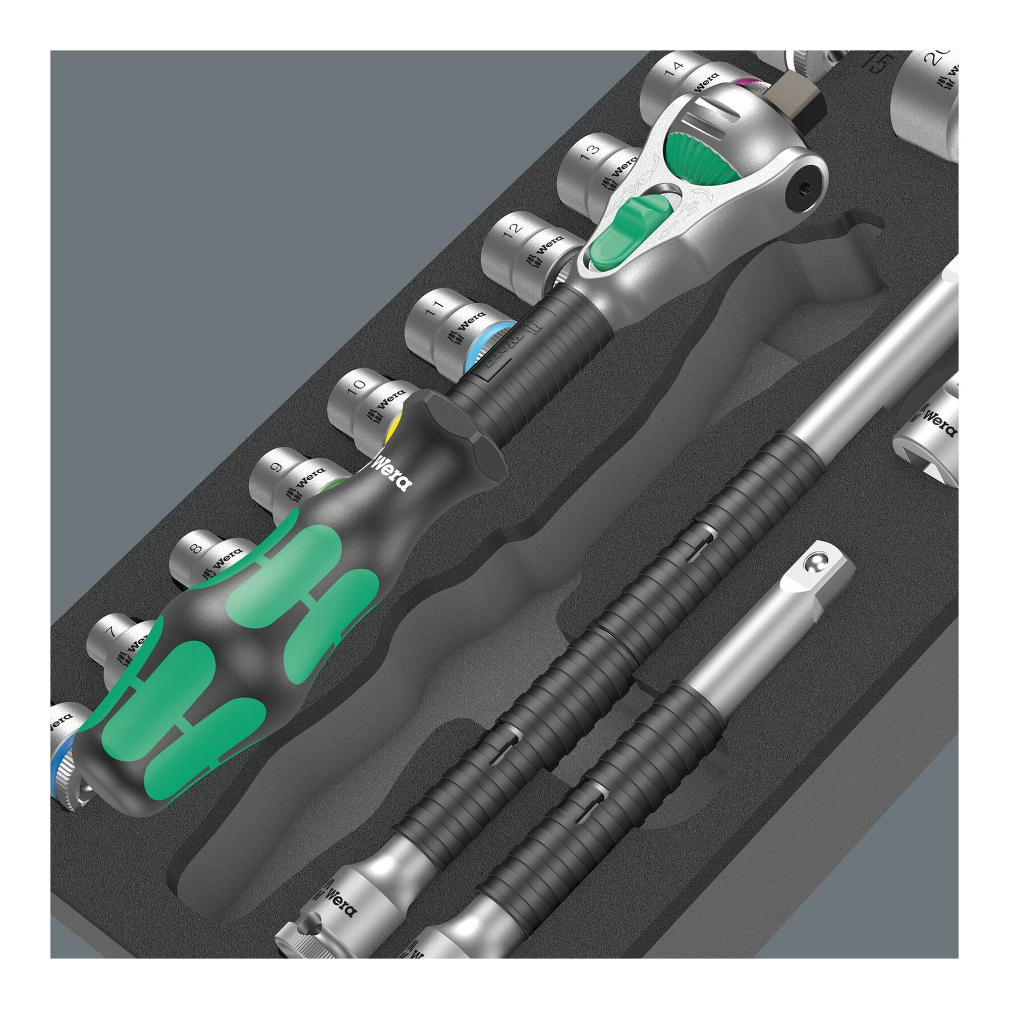 Wera Steckschlüssel Wera 9721 Schaumstoffeinlage 8000 B Zyklop Knarre 3/8" Set 1, 23-teili
