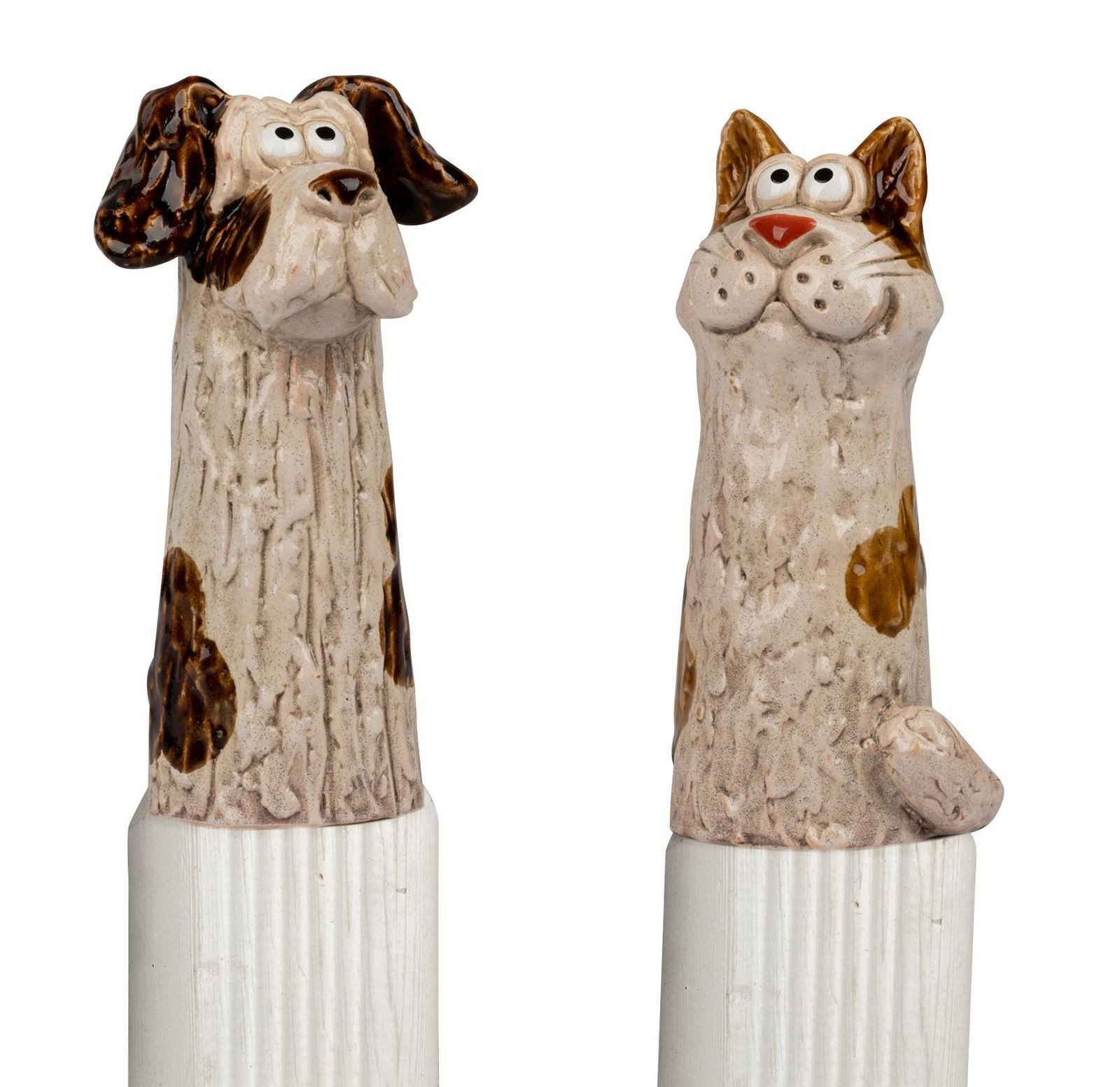 formano Gartenfigur Zaundeko 2er Set Hund und Katze 20 cm Figur Steinzeug handbemalt