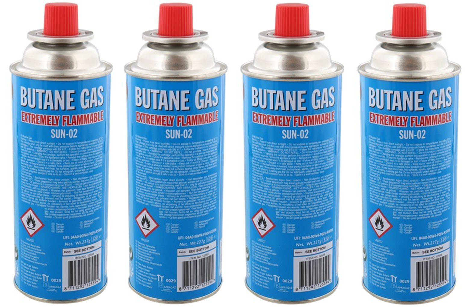 Gaskartusche 4 x Gasflasche Butangas zum Nachfüllen 227 g Campinggas