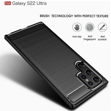 CoolGadget Handyhülle Carbon Handy Hülle für Samsung Galaxy S22 Ultra 6,8 Zoll, robuste Telefonhülle Case Schutzhülle für Samsung S22 Ultra Hülle