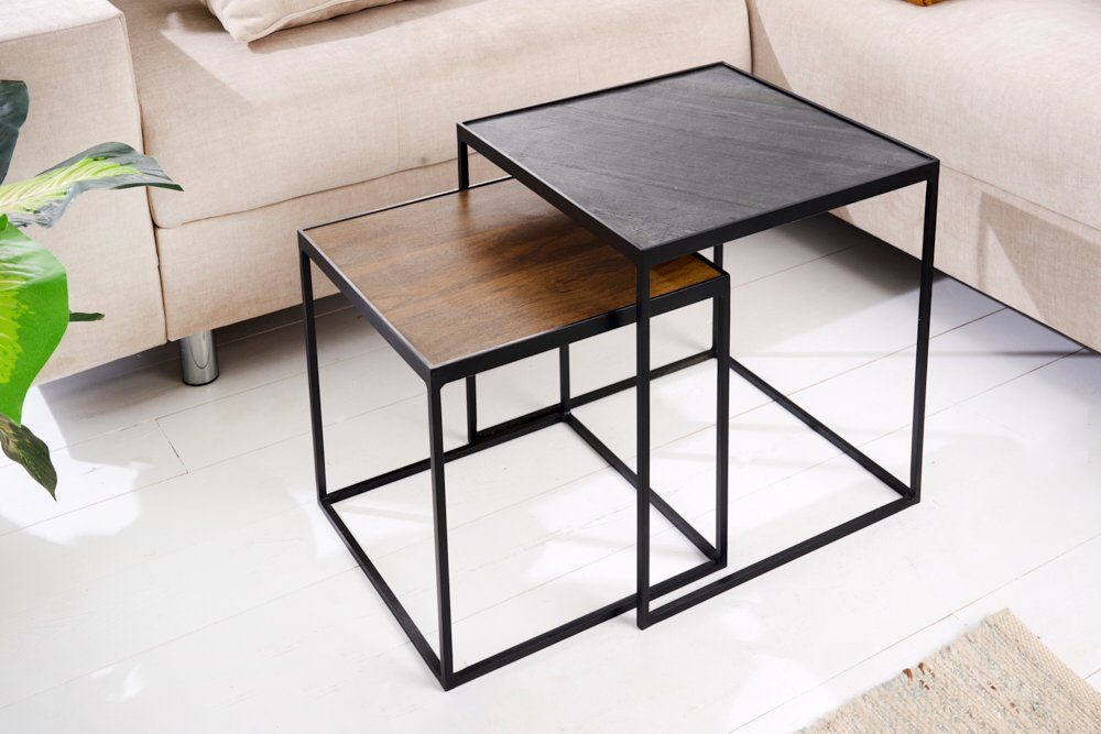 44cm / Industrial FIRE Massivholz riess-ambiente · 2-St), anthrazit / natur schwarz EARTH Schiefer Couchtisch · Wohnzimmer & · (Set,