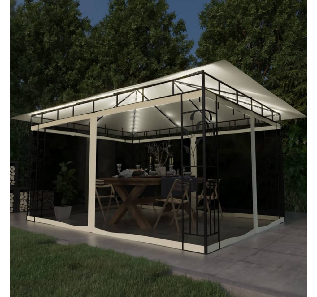 Thumbnail - vidaXL Pavillon, Partyzelt mit Moskitonetz & LED-Lichterkette 4x3x2,73m Cremeweiß