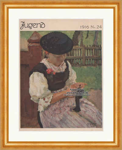 Kunstdruck Titelseite der Nummer 24 von 1916 Mädchen Stricken Tracht Jugend 1439, (1 St)