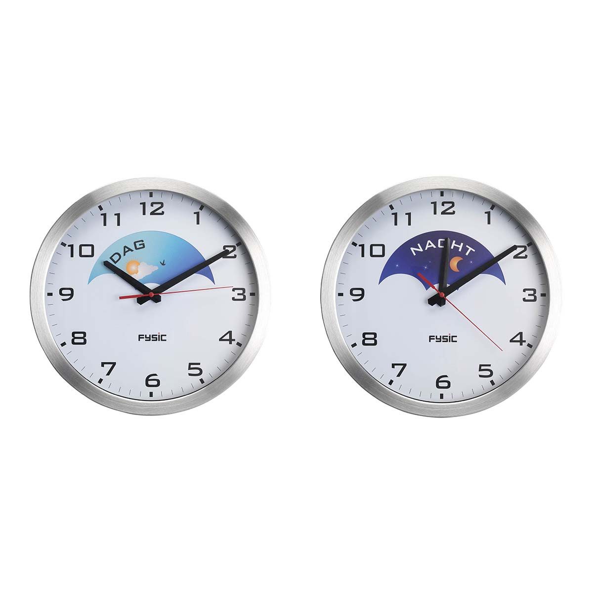 Fysic Wanduhr FK150 (Großes Ziffernblatt, Tag-/Nacht-Anzeige mit Symbolen, für Alltag)