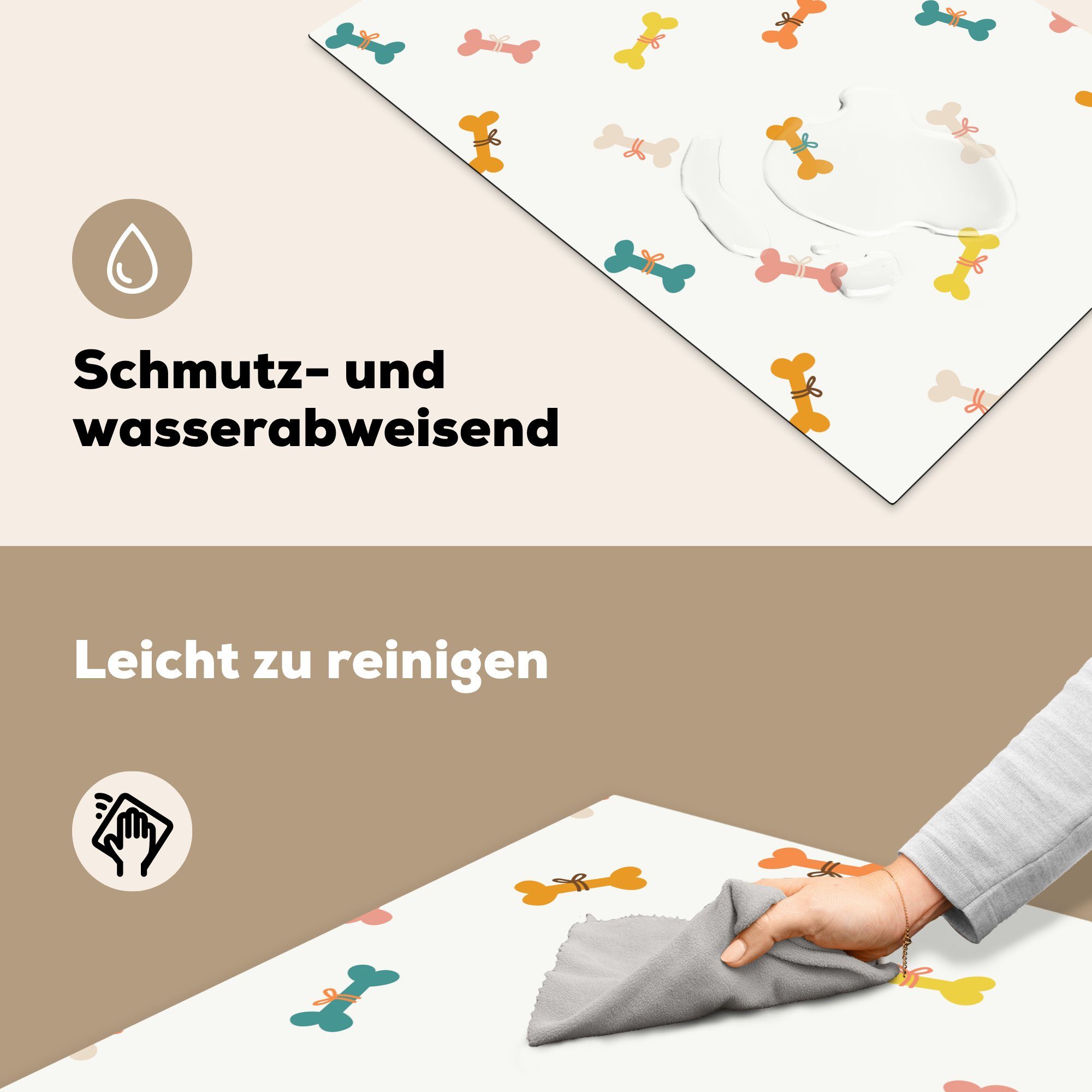 Vinyl, für Ceranfeldabdeckung cm, Knochen auf einem Illustration Hund Schleifen MuchoWow 81x52 weißen, Induktionskochfeld Schutz und küche, farbigen die (1 mit tlg), Herdblende-/Abdeckplatte