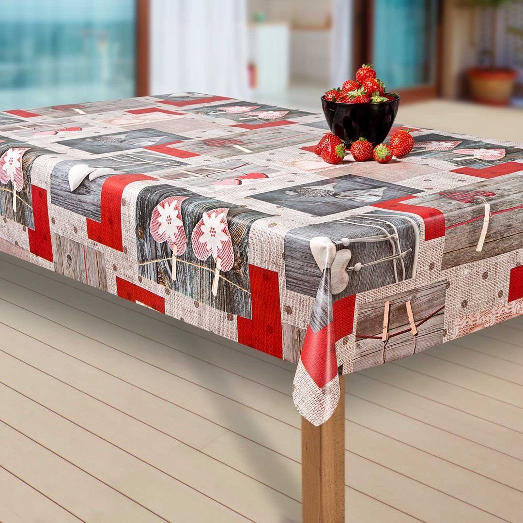 laro Tischdecke Wachstuch-Tischdecken Abwaschbar Herz. rot/grau rechteckig günstig online kaufen