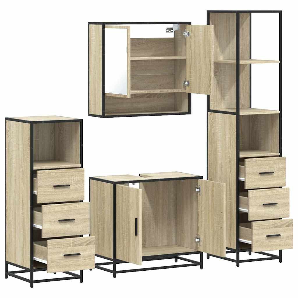 vidaXL Badezimmer-Set 4-tlg. Badmöbel-Set Sonoma-Eiche Holzwerkstoff, (1-St)