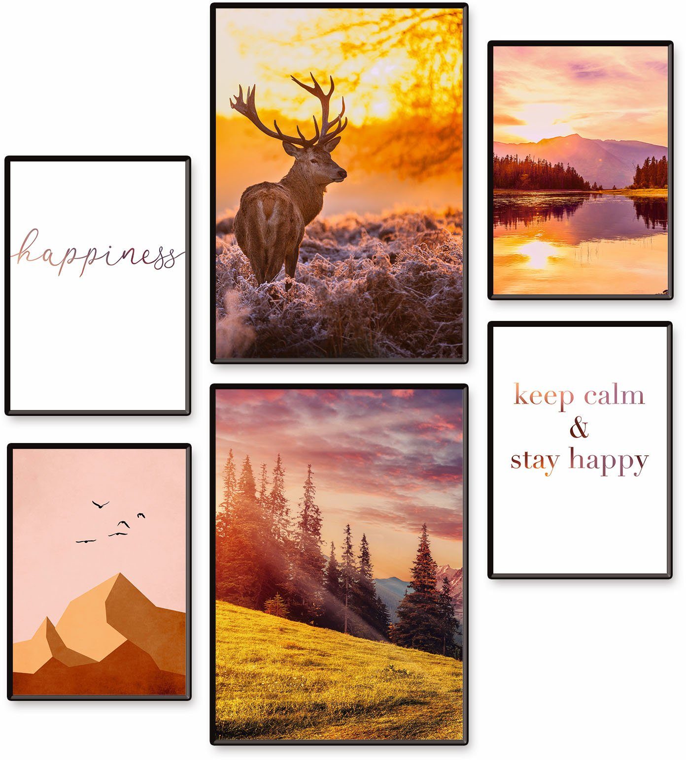 Artland Poster Natur im Sonnenuntergang, Berge & Alpenbilder (Set, 6 St), Bilder Set, 6tlg. 4xDIN A4 / 2xDIN A3, ohne Rahmen