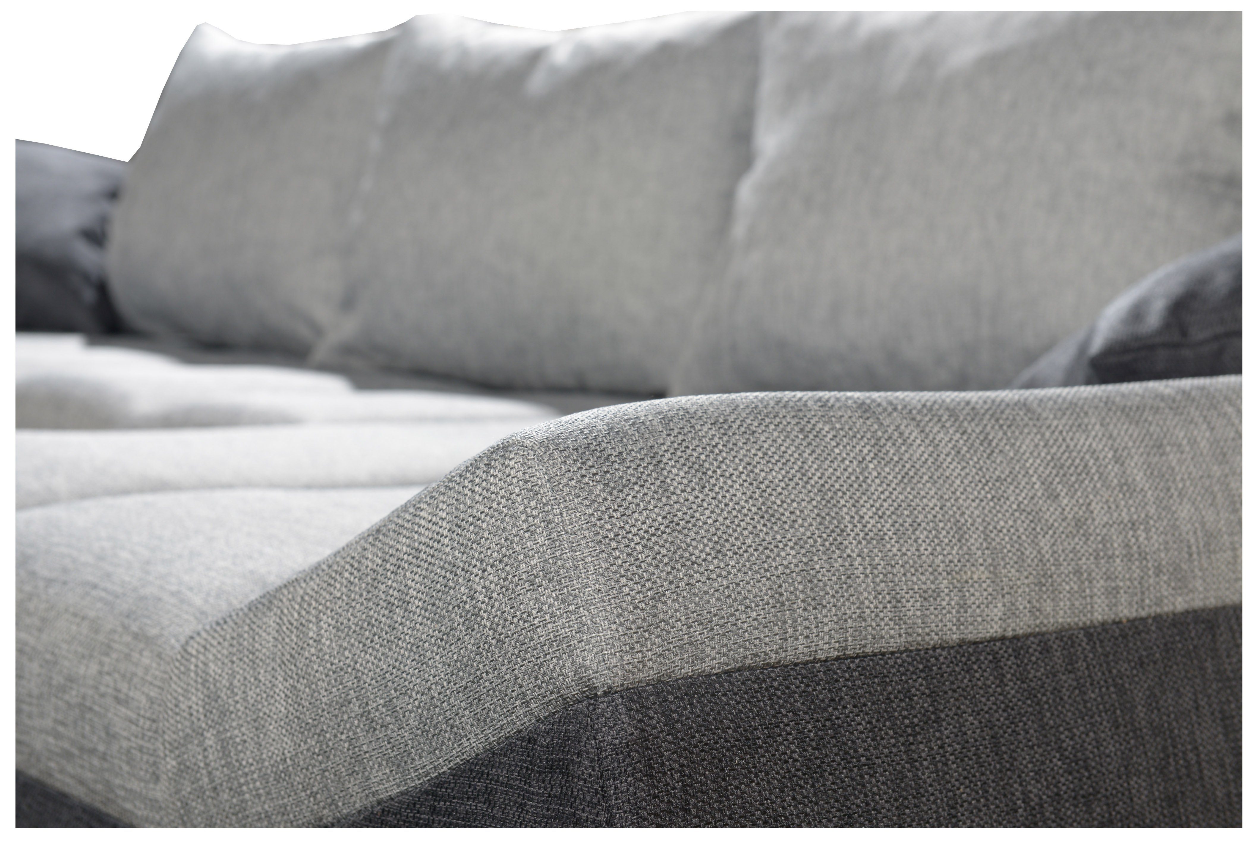 Fun Möbel Ecksofa Schlafsofa Sofa KLEO in Stoff mit Ottomane, inkl. Rückenkissen und Zierkissen, Mit Bettkasten