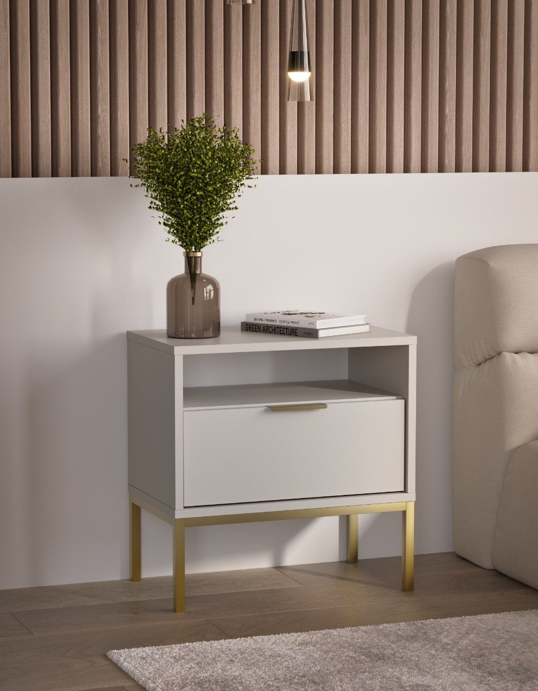 Raumhirsch Furniture Nachttisch Austin 50x40x45 cm (Einzelmöbel, Nachttisch mit 1 Schublade und offenem Ablagefach), modernes Design, elegant & funktional, hochwertige Verarbeitung