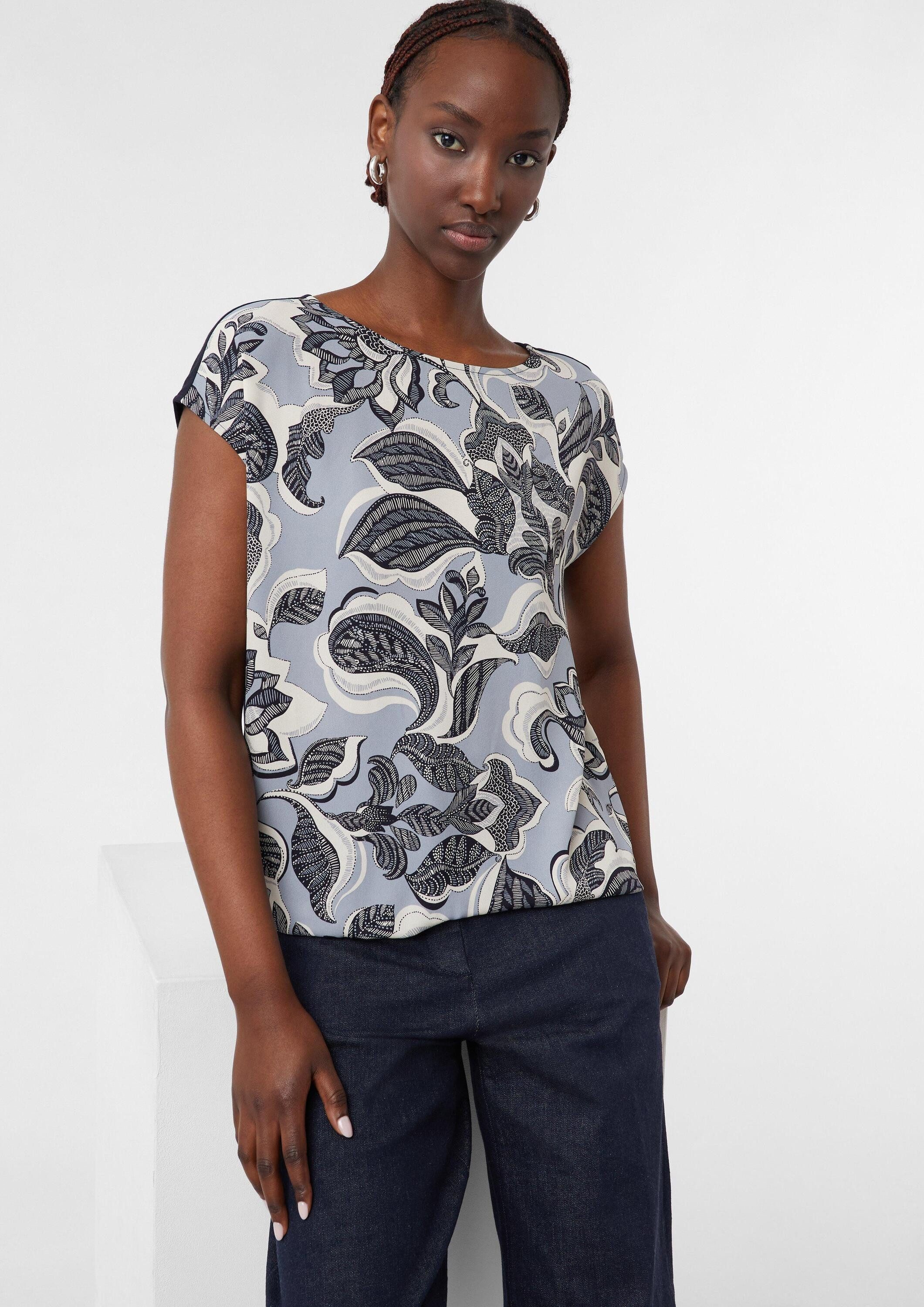 comma Kurzarmshirt T-Shirt T-Shirt im Materialmix und floralem Print