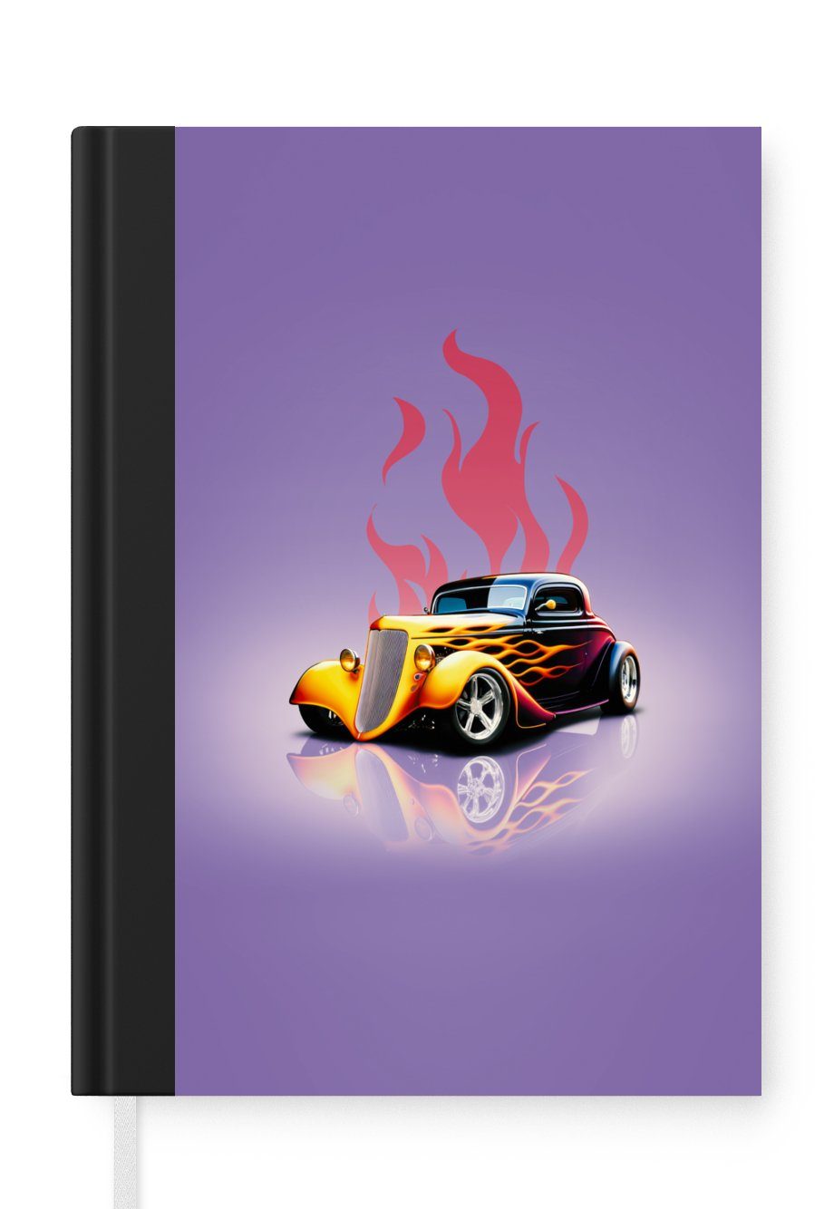 MuchoWow Notizbuch Auto - Lila - Flammen - Vintage, Journal, Merkzettel, Tagebuch, Notizheft, A5, 98 Seiten, Haushaltsbuch