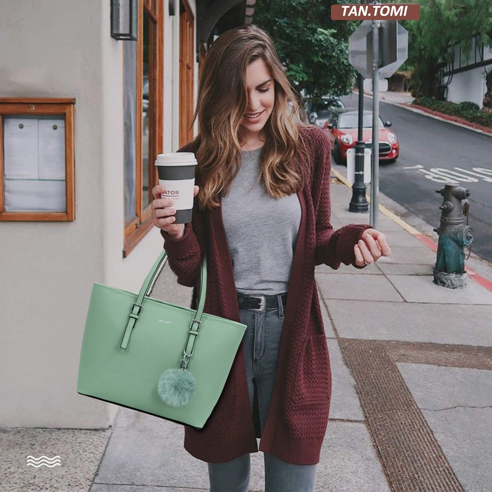 TAN.TOMI Shopper Handtasche Damen mit Geldbörse und Schlüsselanhänger, Groß Damen Handtasche, ​Geschenke für Frauen in schlichter Optik