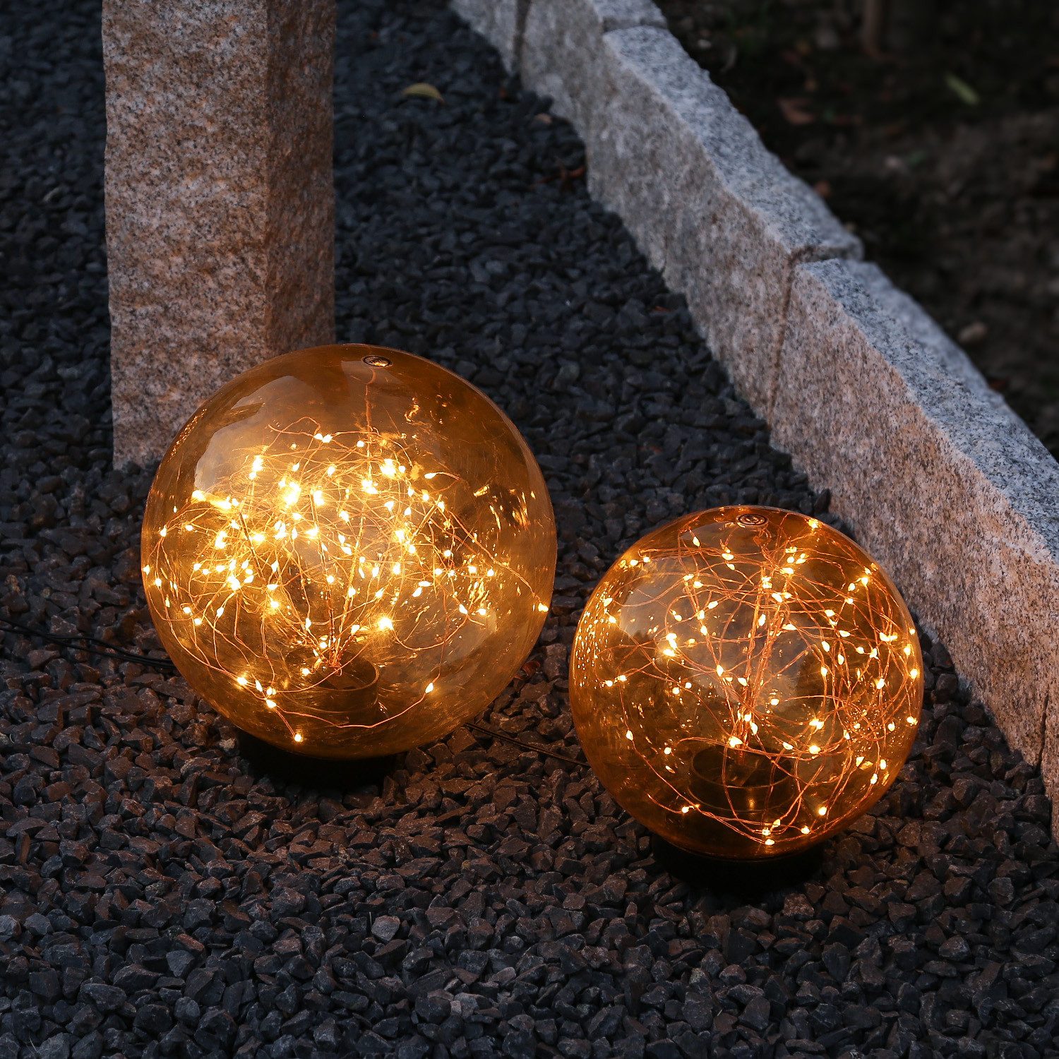 MARELIDA LED Gartenleuchte LED Kugel Leuchte für Boden Weg Terrasse Garten Deko Beleuchtung 20m, LED Classic, ultra-warmweiß / bernstein (1800K bis 2100K)