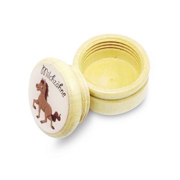 GICO Zahndose Milchzahndose Pferd Zahndose Milchzähne Bilderdose aus Holz mit Drehve, e für Jungen und Mädchen