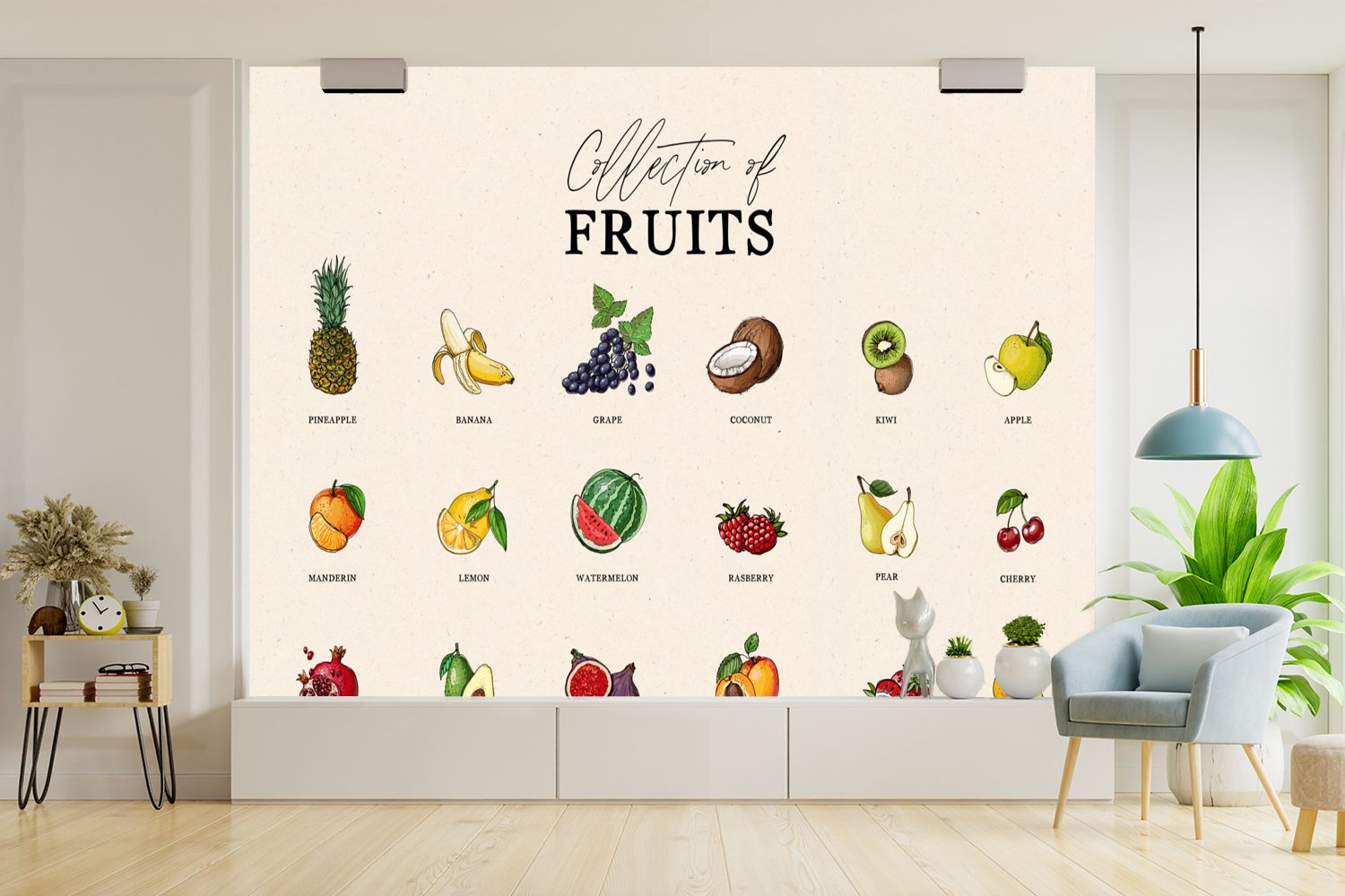 MuchoWow Fototapete Obst bedruckt, - (6 - für Matt, Wallpaper Wohnzimmer, Vinyl Tapete Schlafzimmer, Kinderzimmer, St), Lebensmittel, Küche