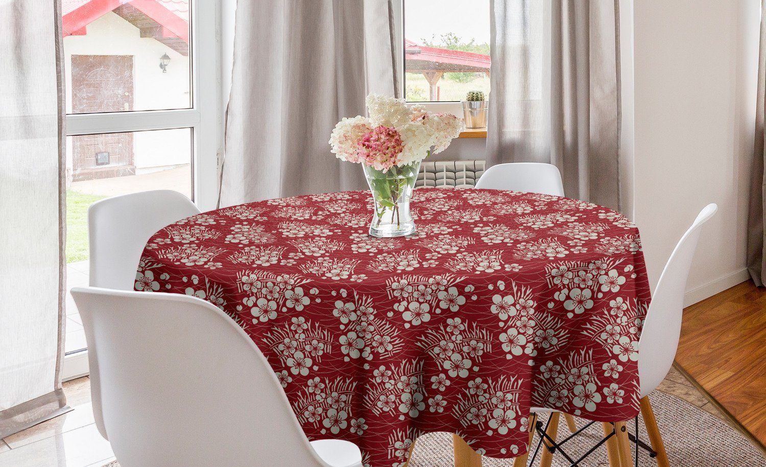 Abakuhaus Tischdecke Kreis Tischdecke Abdeckung für Esszimmer Küche Dekoration, Kirschblüte Ballen Heu