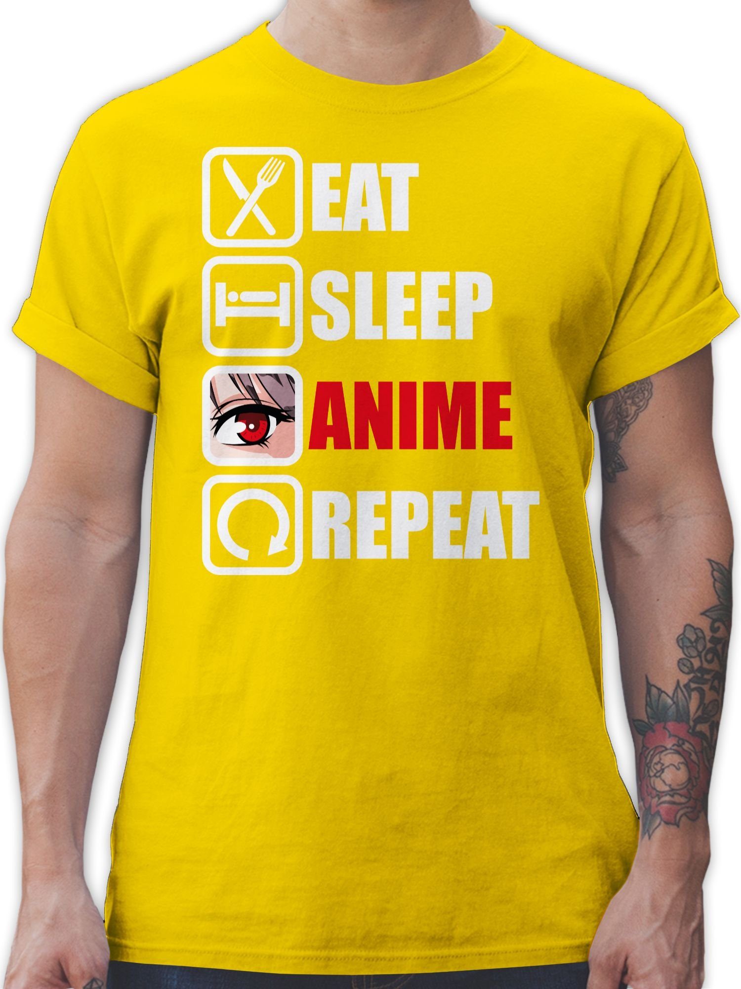 Shirtracer T-Shirt Eat sleep Anime repeat - Manga Japan Anime Geschenke 3 Gelb