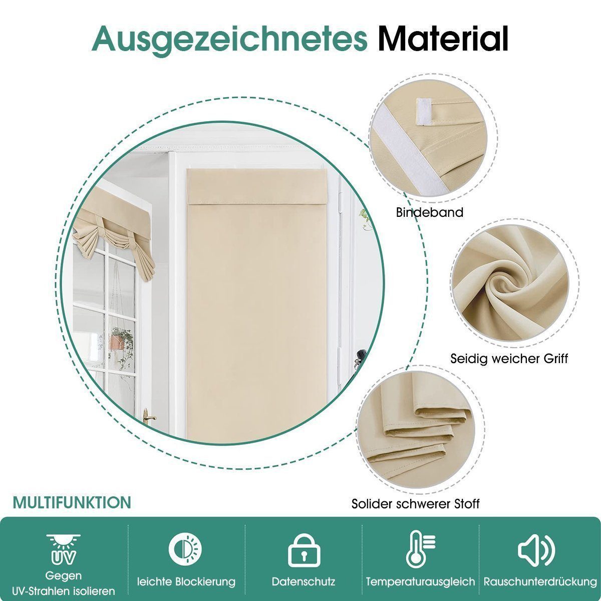 BYSURE Türvorhang Französische Türvorhänge, Sichtschutz, Verdunkelung für Glastüren (1 St), Klettband, blickdicht, Türgardine Einfache Montage für Küche Wohnzimmer Bad