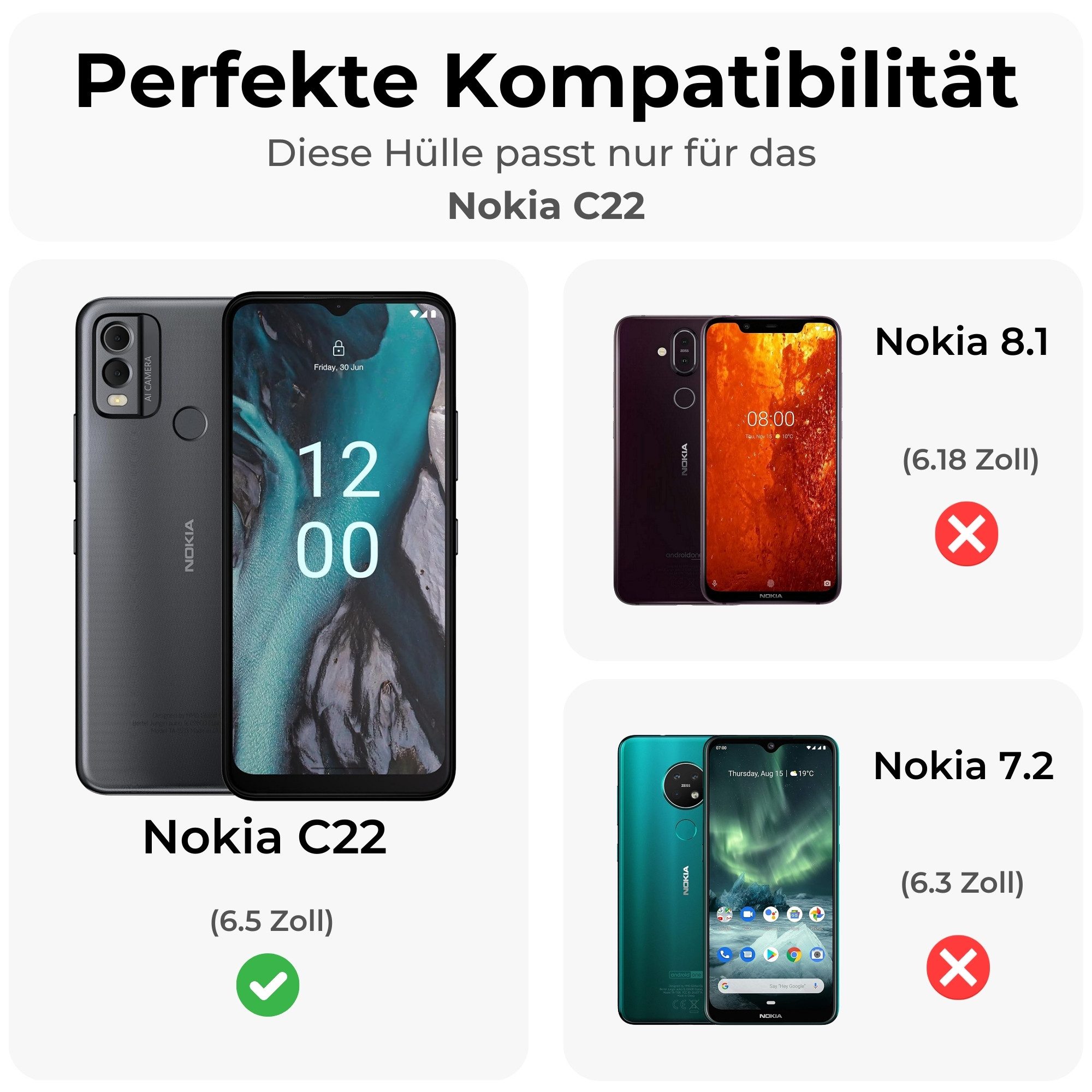 betterfon Handyhülle Handytasche für Nokia C22 Klapphülle Flip Case Schwarz, 3 Kartenfächer, Magnetverschluss & Standfunktion im Lederlook