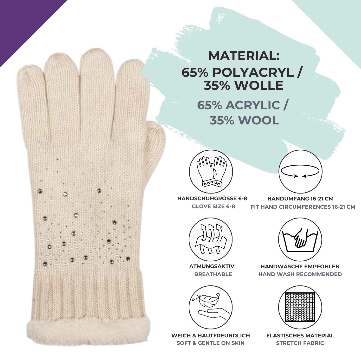 styleBREAKER Strickhandschuhe Strickhandschuhe mit Strass und Fleece (1-St) – Bild 5 von 5