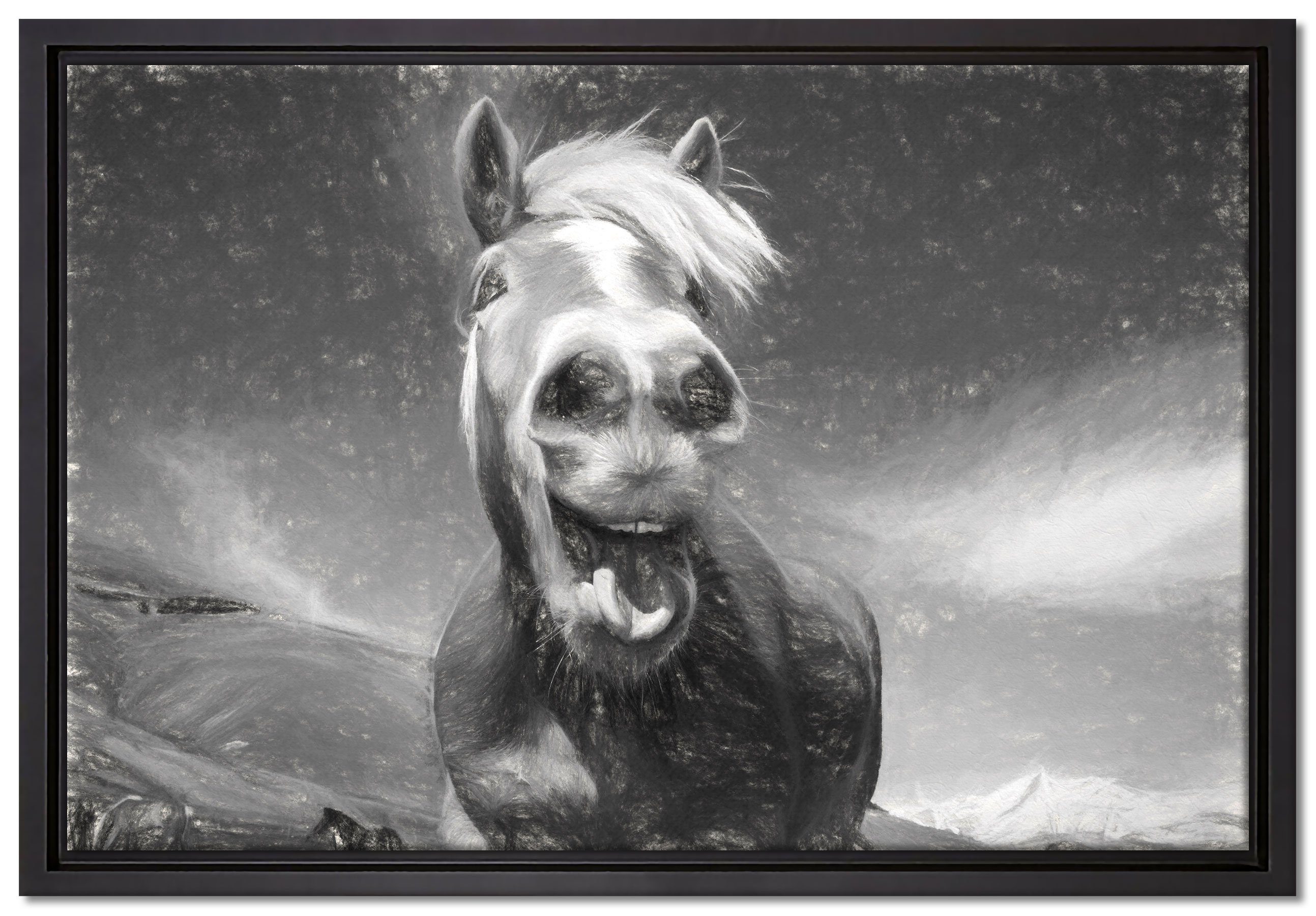 Pixxprint Leinwandbild Pferd in der Natur, Wanddekoration (1 St), Leinwandbild fertig bespannt, in einem Schattenfugen-Bilderrahmen gefasst, inkl. Zackenaufhänger