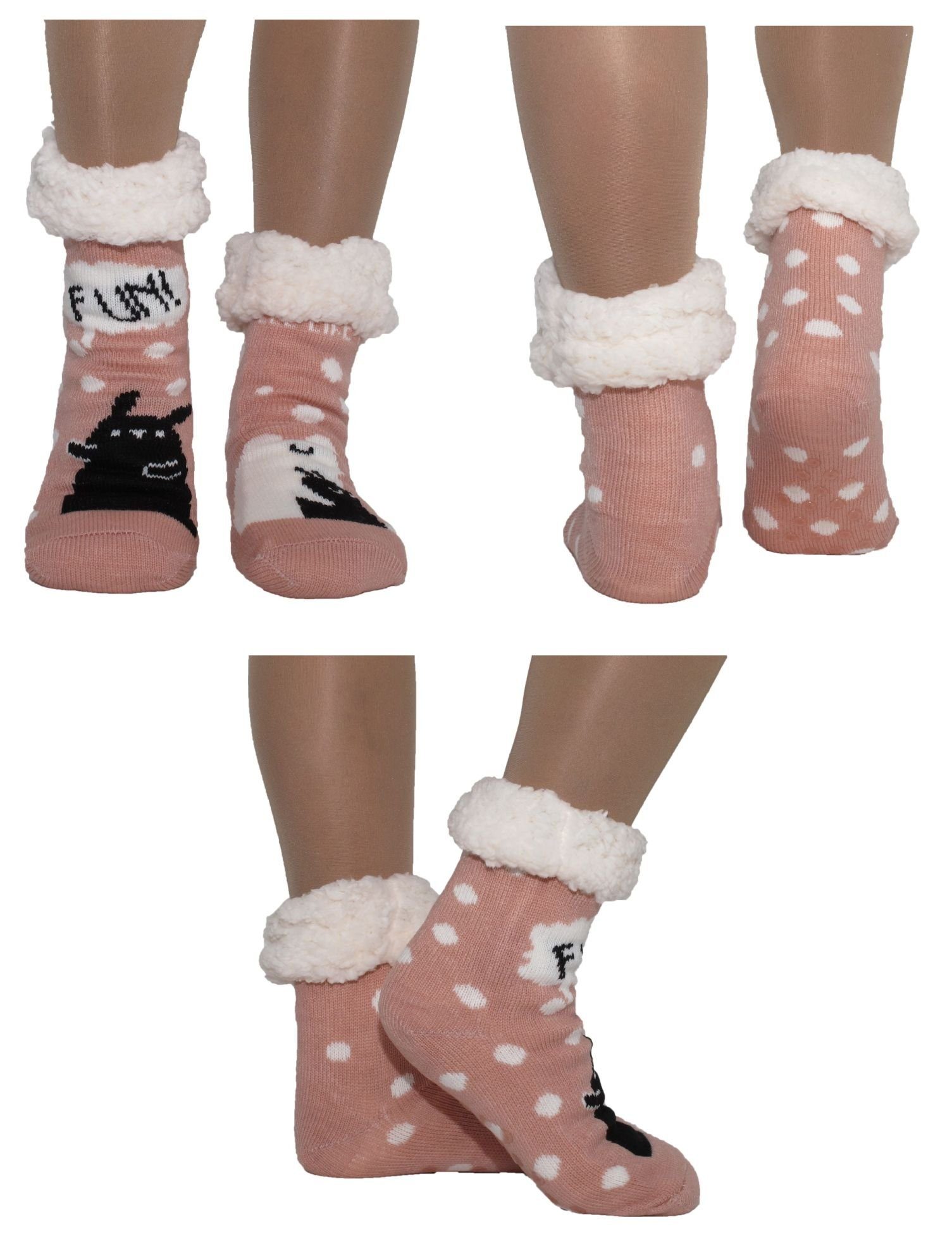 Antonio Haussocken Hüttensocken Haussocken Hausschuhe ABS Teddyfell Pop Art Farbe: fun