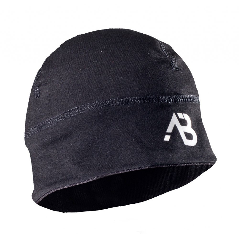 A. Blöchl Beanie Mütze Sport mit Logo schwarz neu (Packung) Komfortable Flachnähte