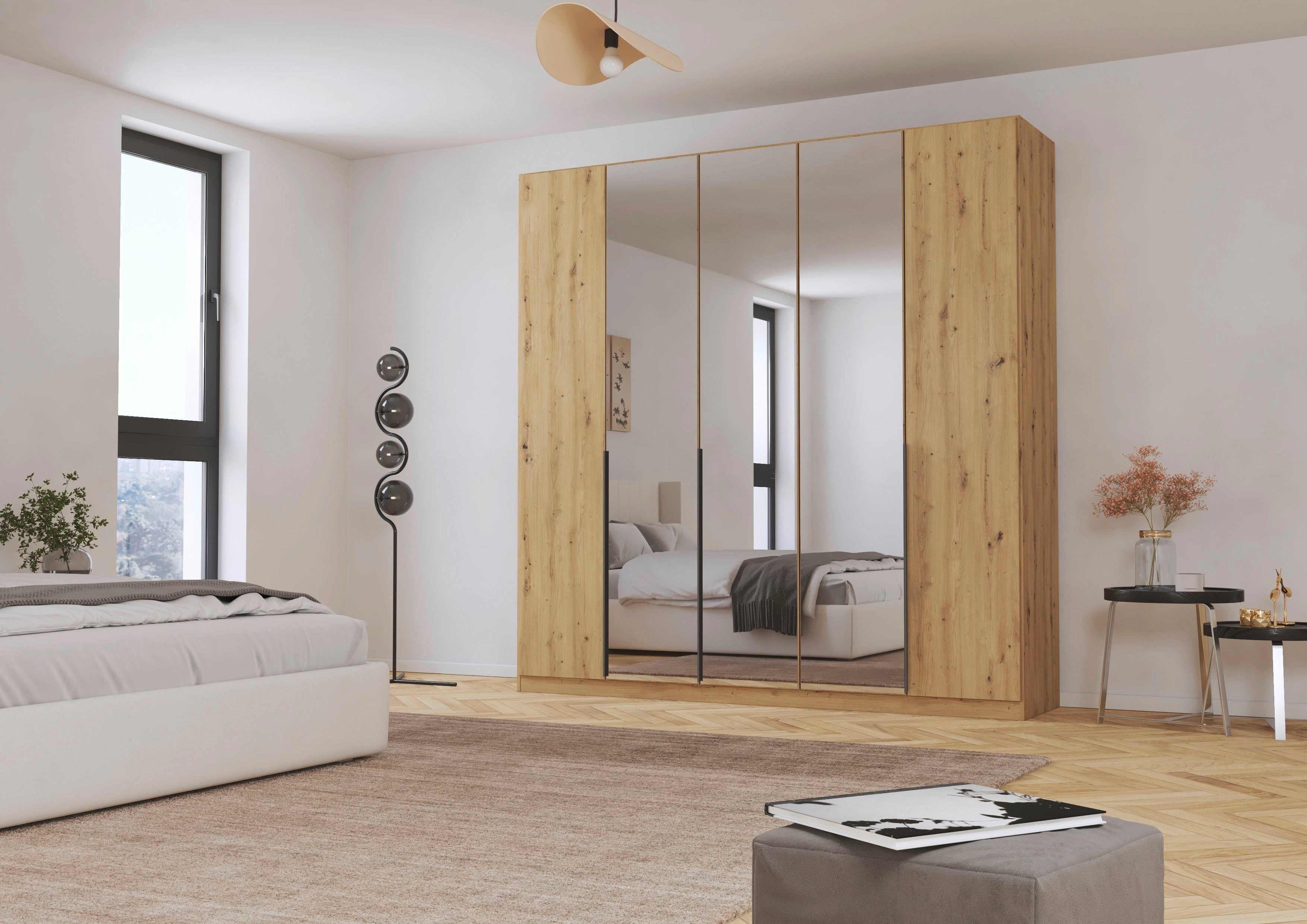 OTTO home Drehtürenschrank Kleiderschrank Schrank Garderobe AGORDO mit Dekor- oder Hochglanzfront (in zwei Griff-Farben, Breiten 91-405 cm) durchdachte Innenausstattung, in 8 Breiten und 2 Höhen MADE IN GERMANY