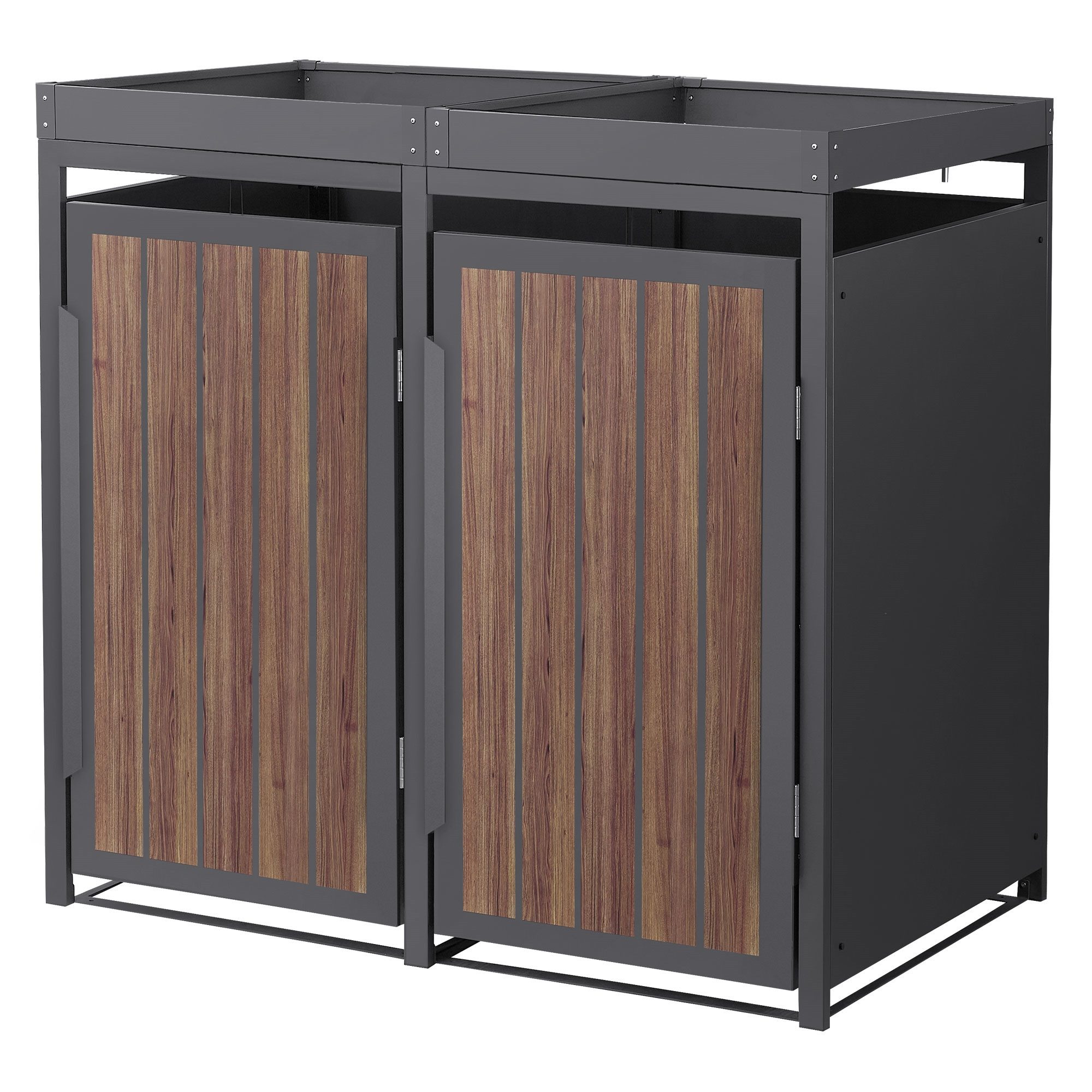 ML-DESIGN Mülltonnenbox Müllbox aus Stahl wetterfeste Mülltonnen Verkleidung Mülltonnengarage, Mülltonnencontainer mit Pflanzdach für 2 Tonnen 120 oder 240 Liter