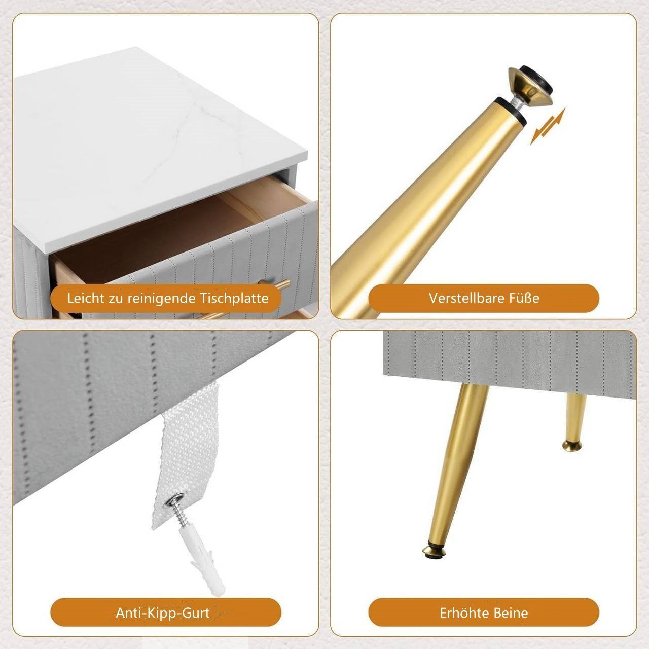 Woltu Nachttisch (1-St), Nachttisch mit 2 Schubladen aus MDF Samt rosa