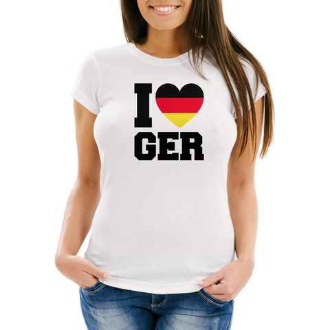MoonWorks Print-Shirt Damen T-Shirt I Love Germany Deutschland-Herz Fußball WM-Shirt Fanshirt Deutschlandshirt Moonworks® mit Print