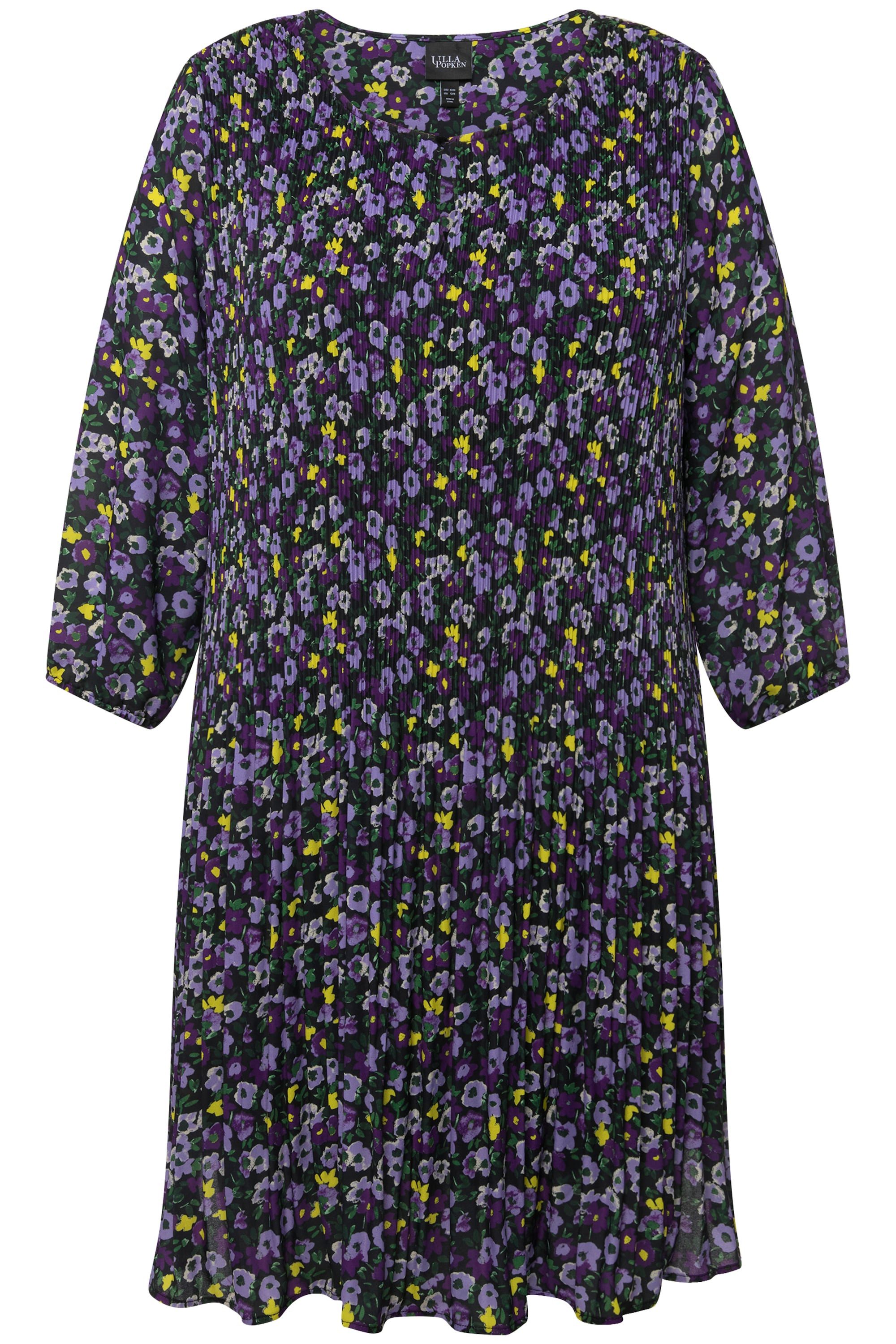Ulla Popken Minikleid Plissee-Minikleid Blüten Rundhals günstig online kaufen