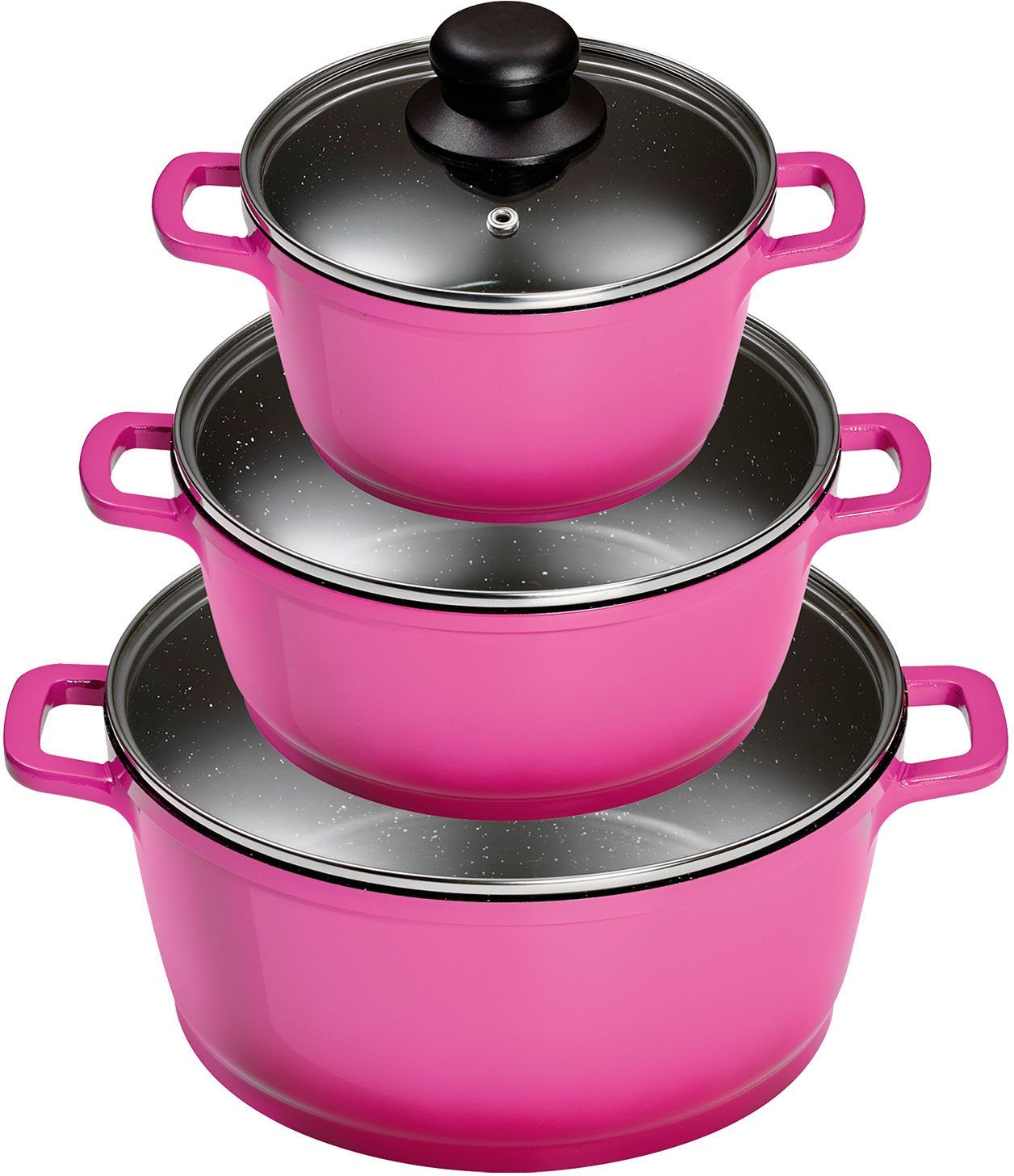 KING Topf-Set Berry, Aluminiumguss (Set, 9-tlg., je 1 Kochtopf mit Deckel 16/20/24 cm, Messerblock mit 5 Kochmesser), Induktion