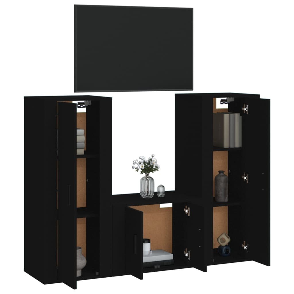 Holzwerkstoff TV-Schrank furnicato 3-tlg. TV-Schrank-Set Schwarz