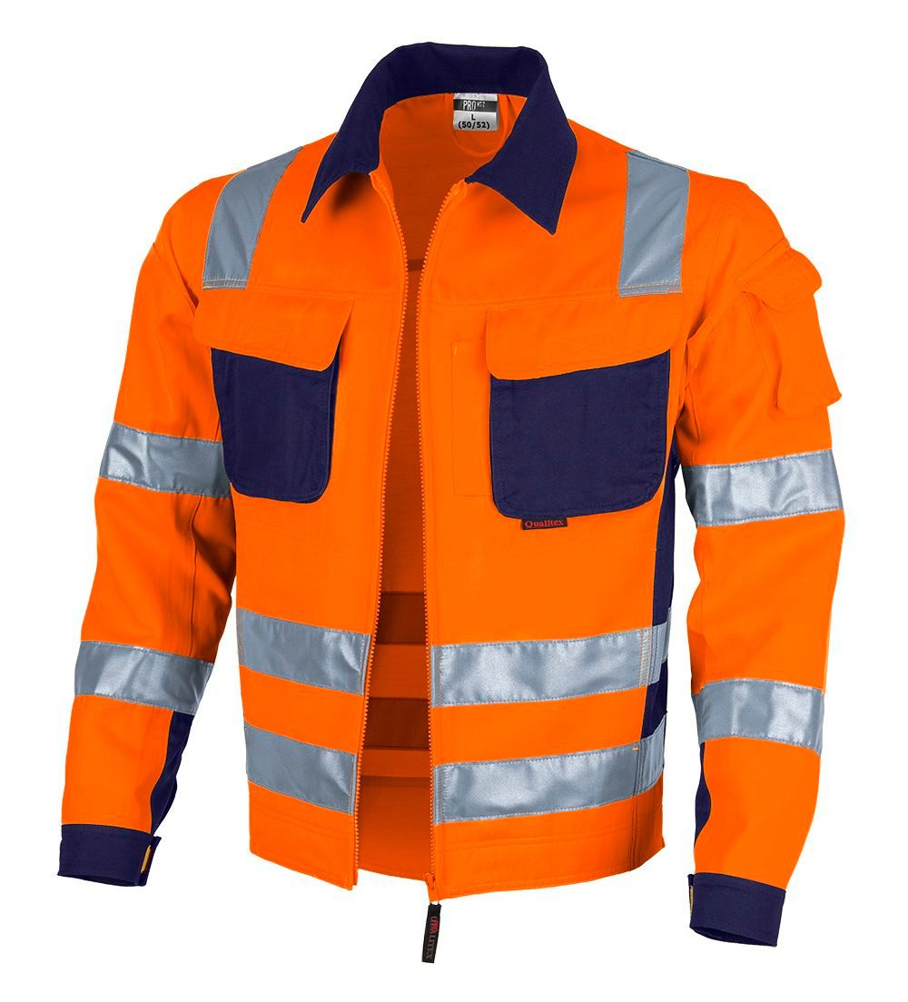 Qualitex Workwear Arbeitsjacke reflektierende PROfessionals Warnschutz-Bundjacke (faserverstätkt) (1-St) Arbeitsjacke mit 7 Taschen - Strapazierfähig - mit Zertifizierung