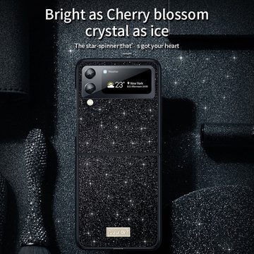 Wigento Handyhülle Für Samsung Galaxy Z Flip4 5G Glitzer Design Kunststoff TPU Cover Handy Tasche Hülle Etuis Gold