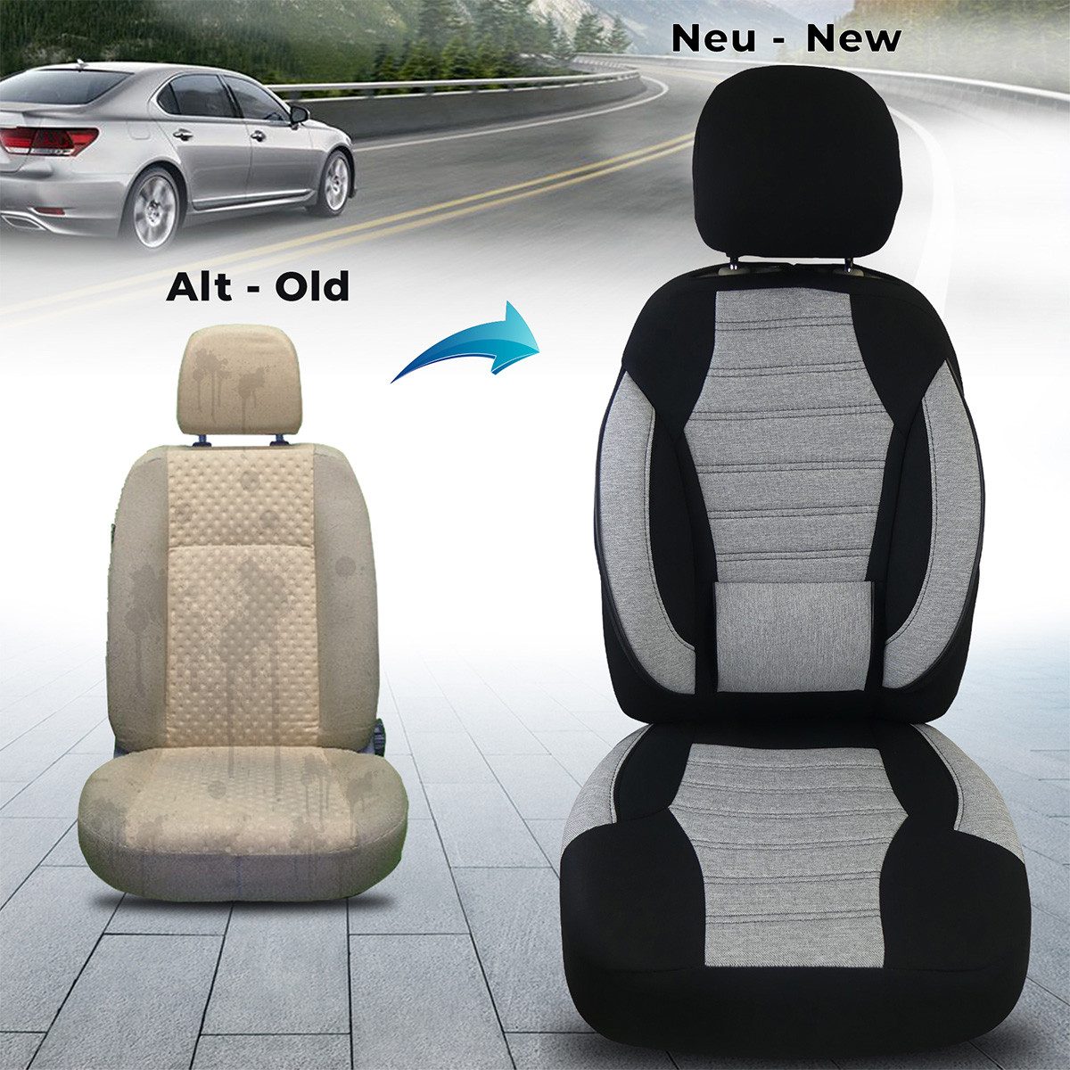 BREMER SITZBEZÜGE Autositzbezug für Skoda Octavia 2 Typ 1Z Bj 2004-13 (KT101), Set, Schonbezüge Sitzbezüge Fahrer und Beifahrer, in Schwarz/Grau