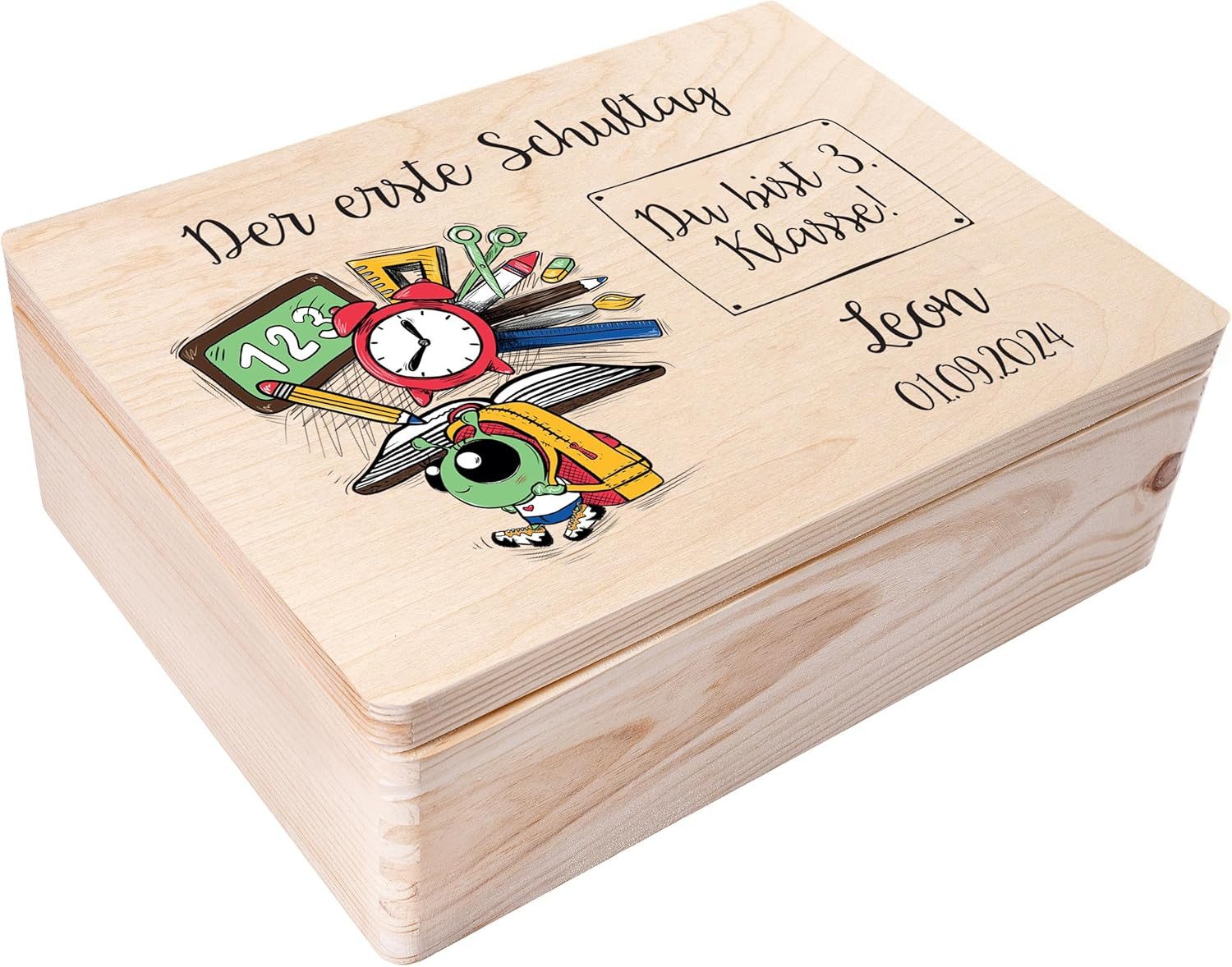 Creative Deco Holzkiste Einschulung Geschenk Erster Schultag, Natur 40 x 30 x 14 cm
