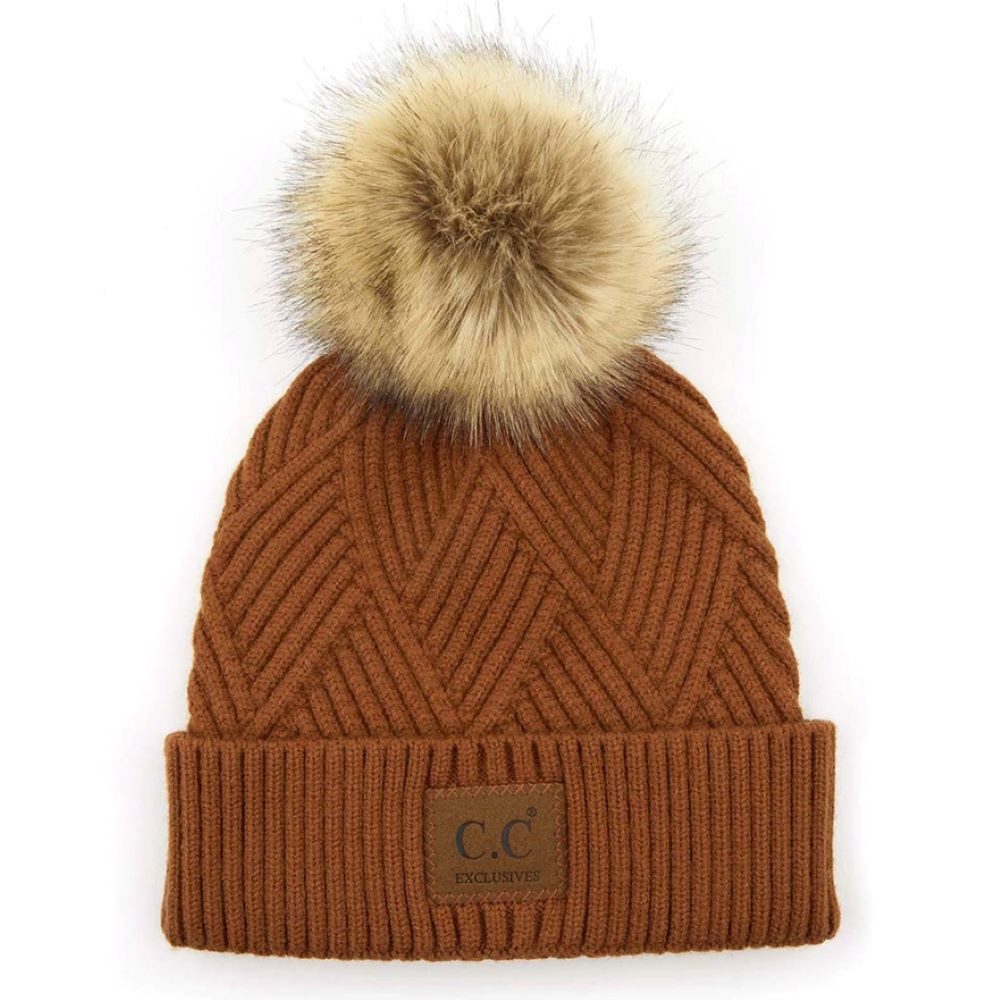 Truly Contagious Strickmütze CC Criss-Cross Beanie mit Kunstpelz-Bommel Gef günstig online kaufen